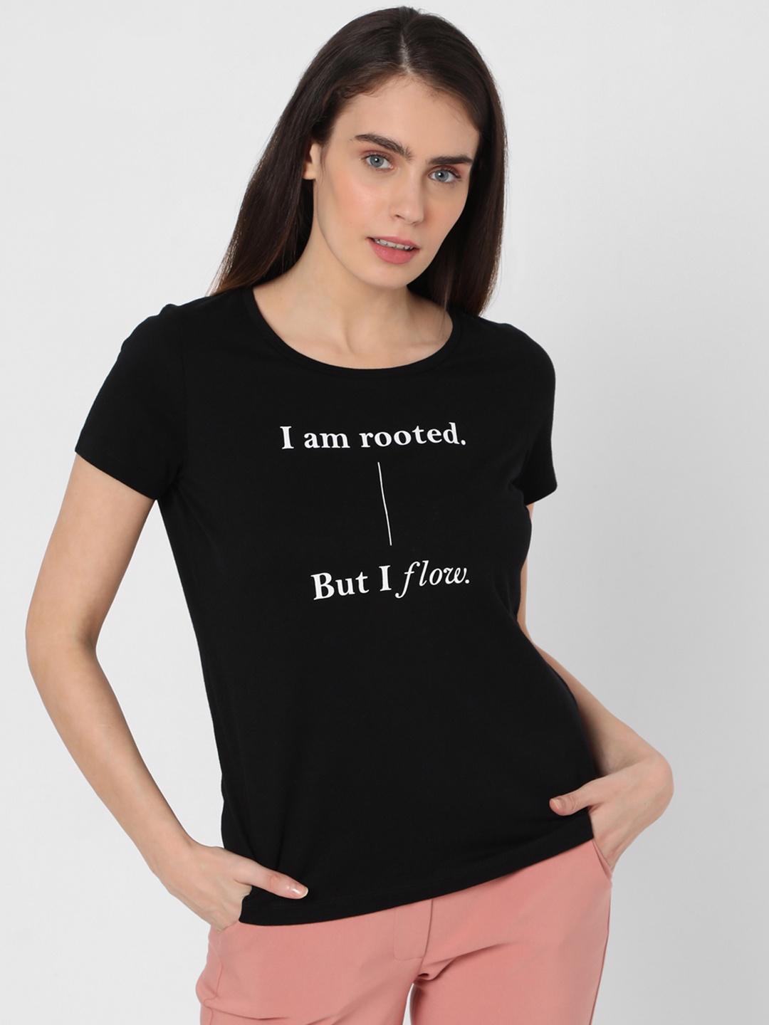 

Vero Moda Women Black Printed Pure Cotton T-shirt