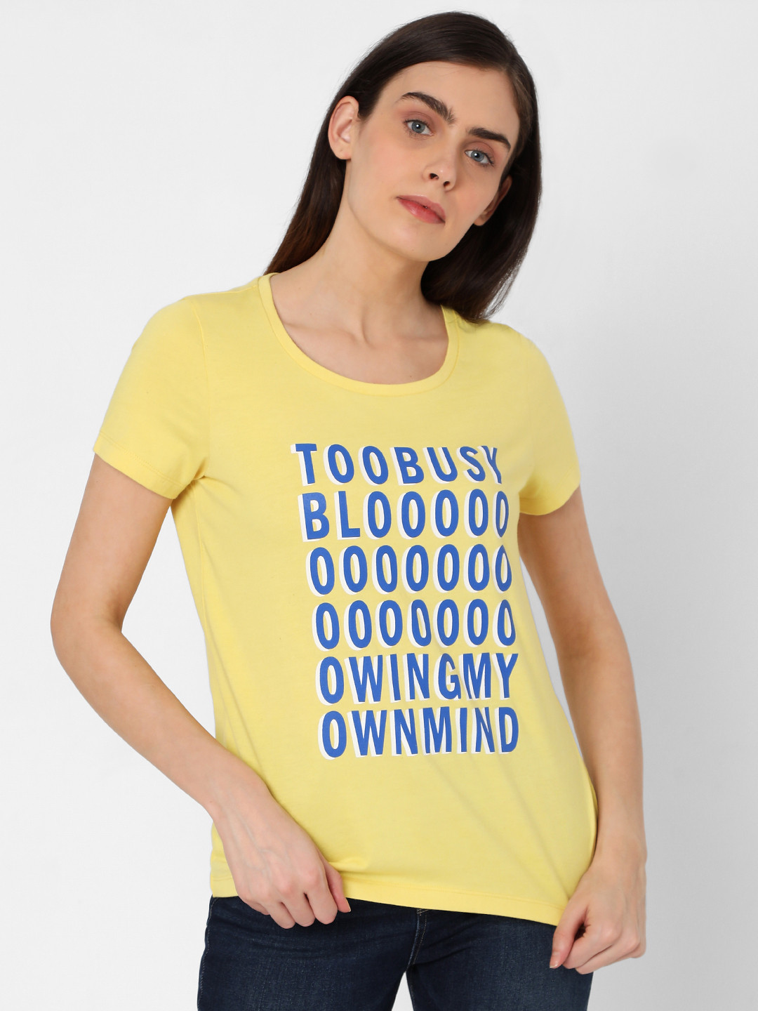 

Vero Moda Women Yellow Printed Pure Cotton T-shirt