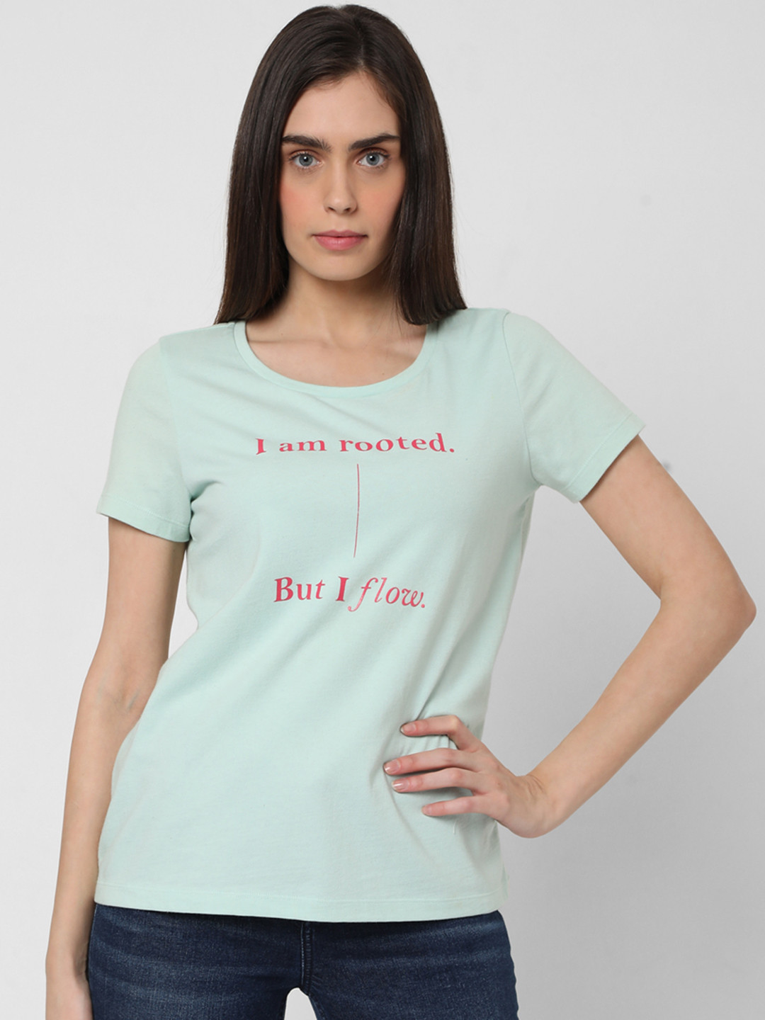 

Vero Moda Women Blue Typography Printed Pure Cotton T-shirt
