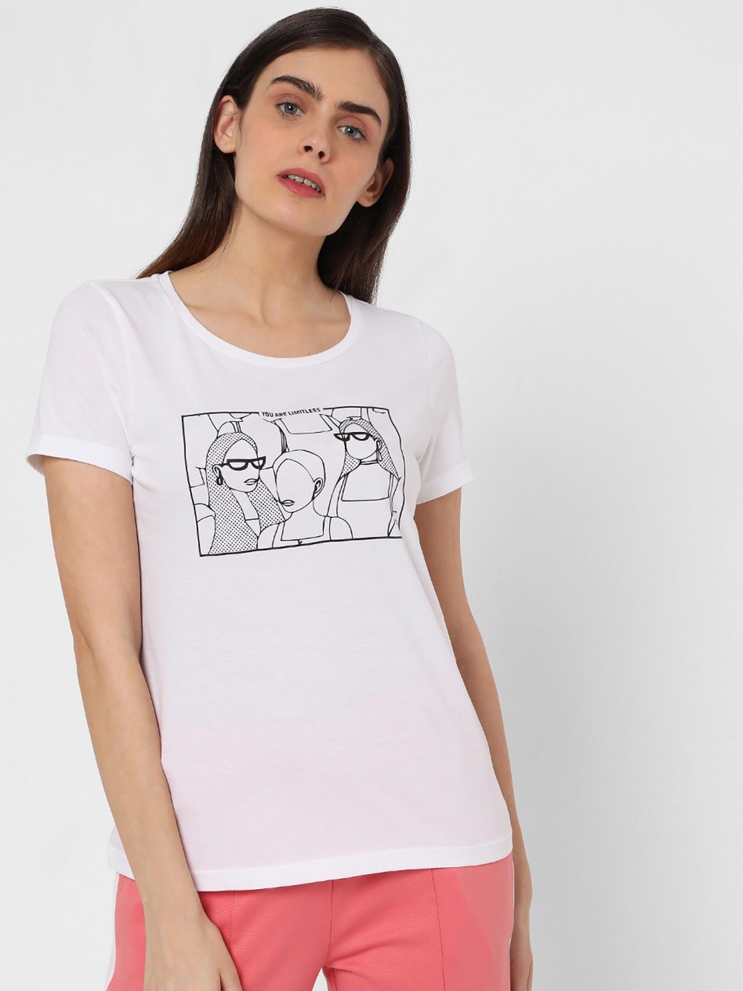

Vero Moda Women White Printed Pure Cotton T-shirt
