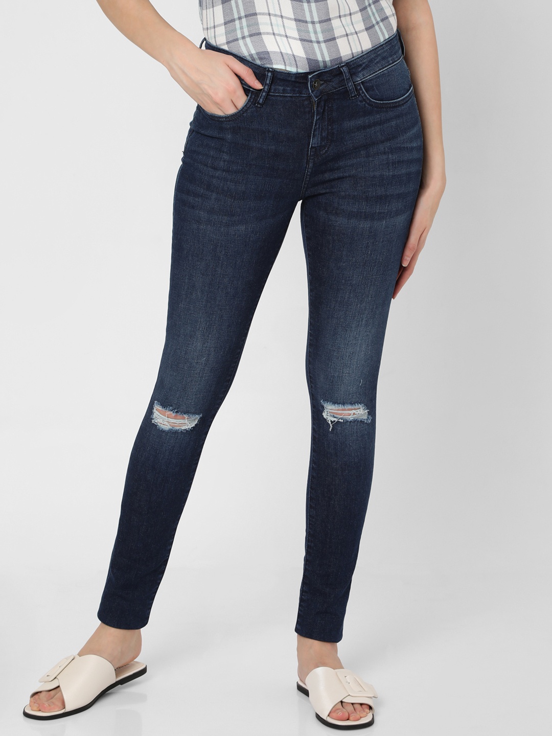 

Vero Moda Women Blue Skinny Fit Slash Knee Light Fade Stretchable Jeans