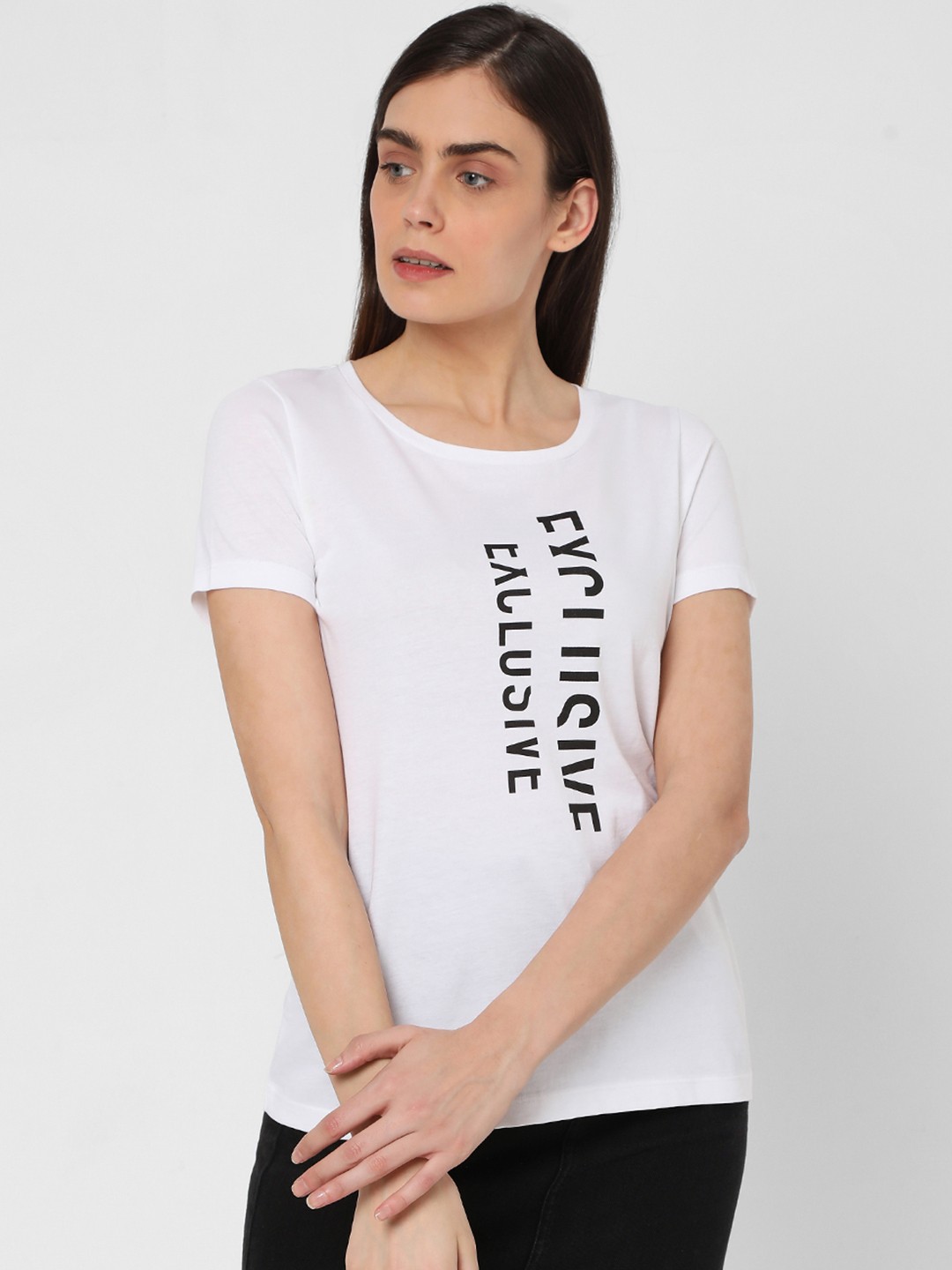 

Vero Moda Women White Typography Printed Pure Cotton T-shirt