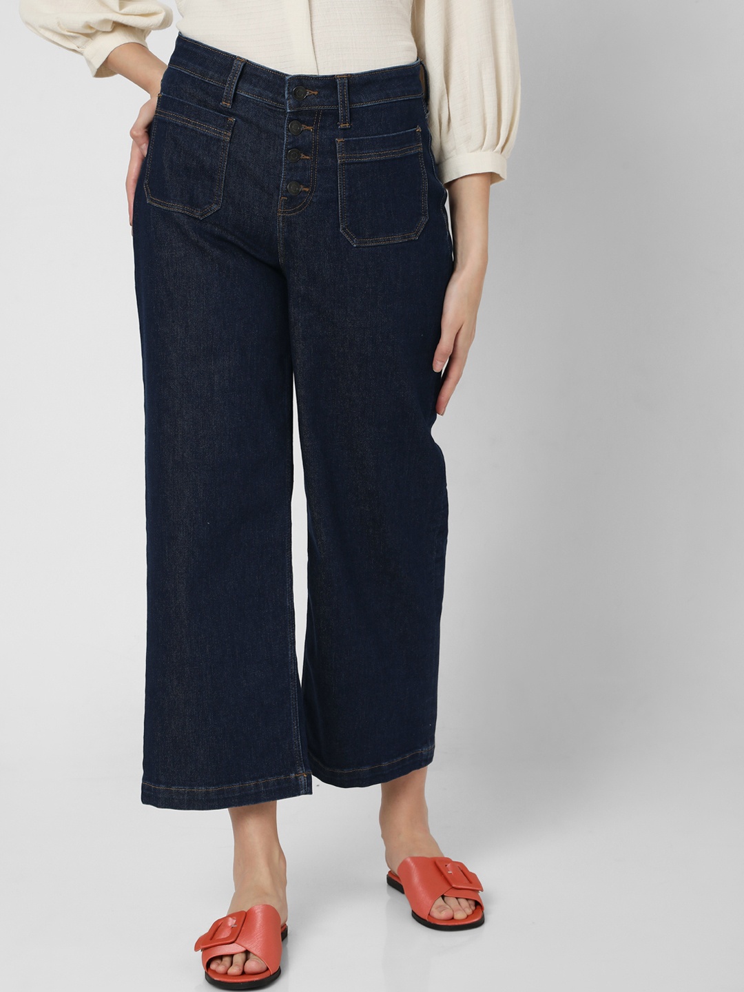 

Vero Moda Women Blue Wide Leg High-Rise Stretchable Jeans