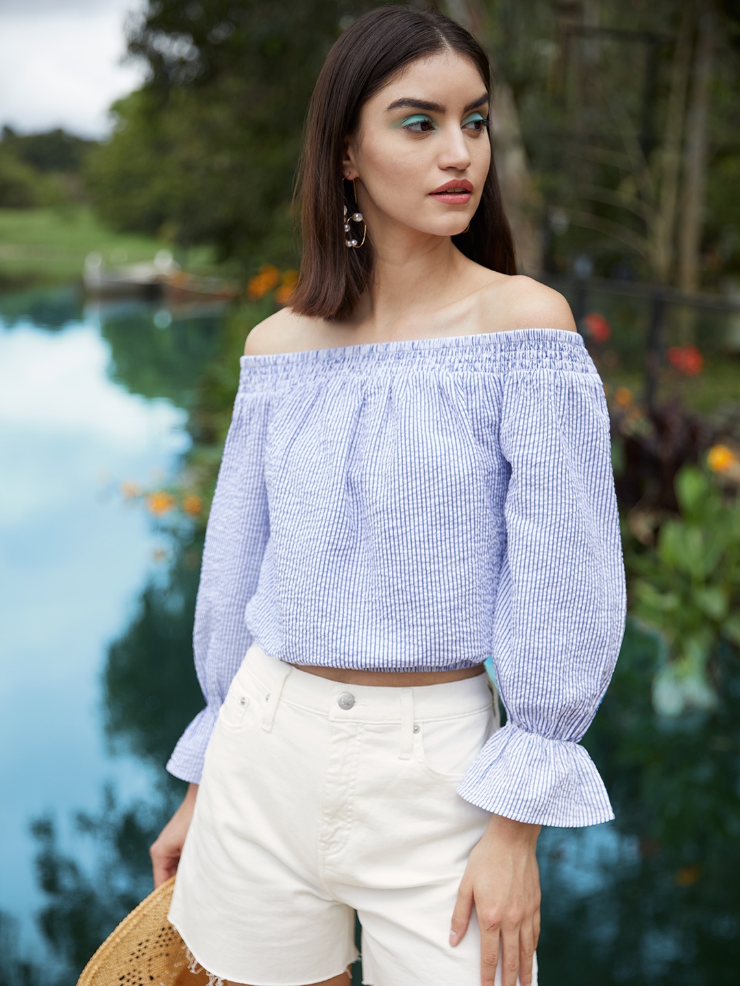 

Vero Moda Blue & White Striped Off-Shoulder Bardot Top