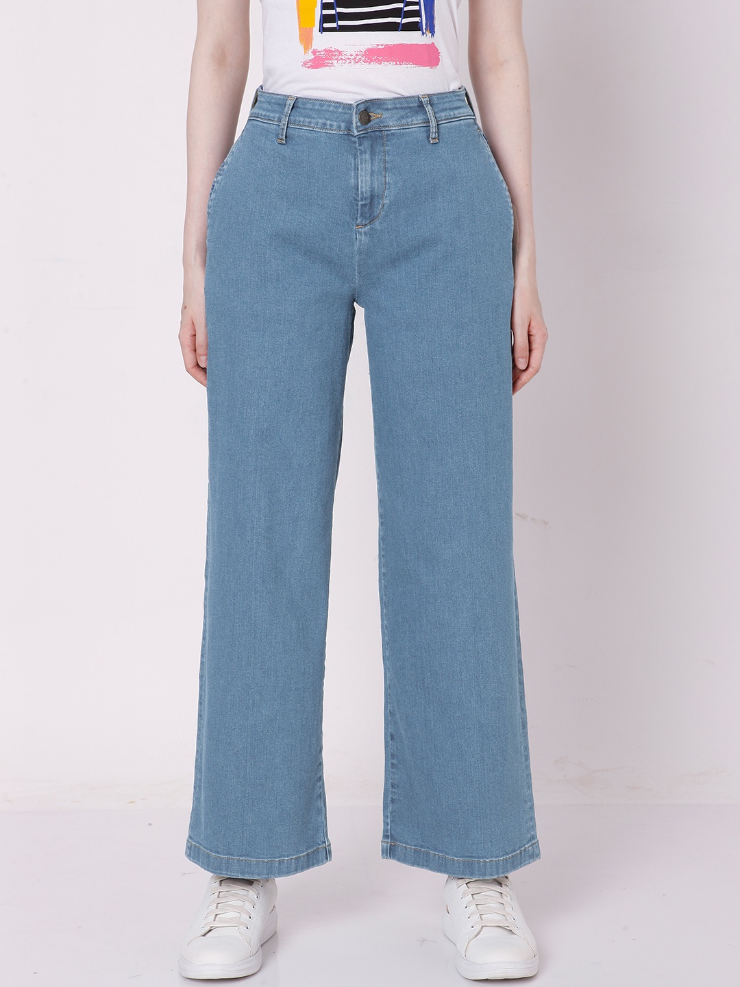 

Vero Moda Women Blue Wide Leg High-Rise Stretchable Jeans