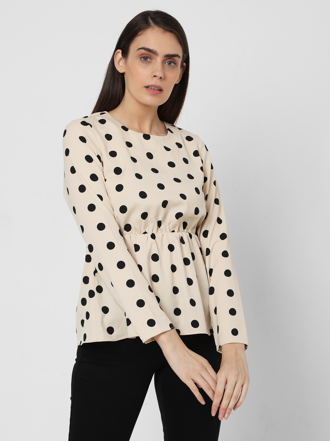 

Vero Moda Beige & Black Peplum Top
