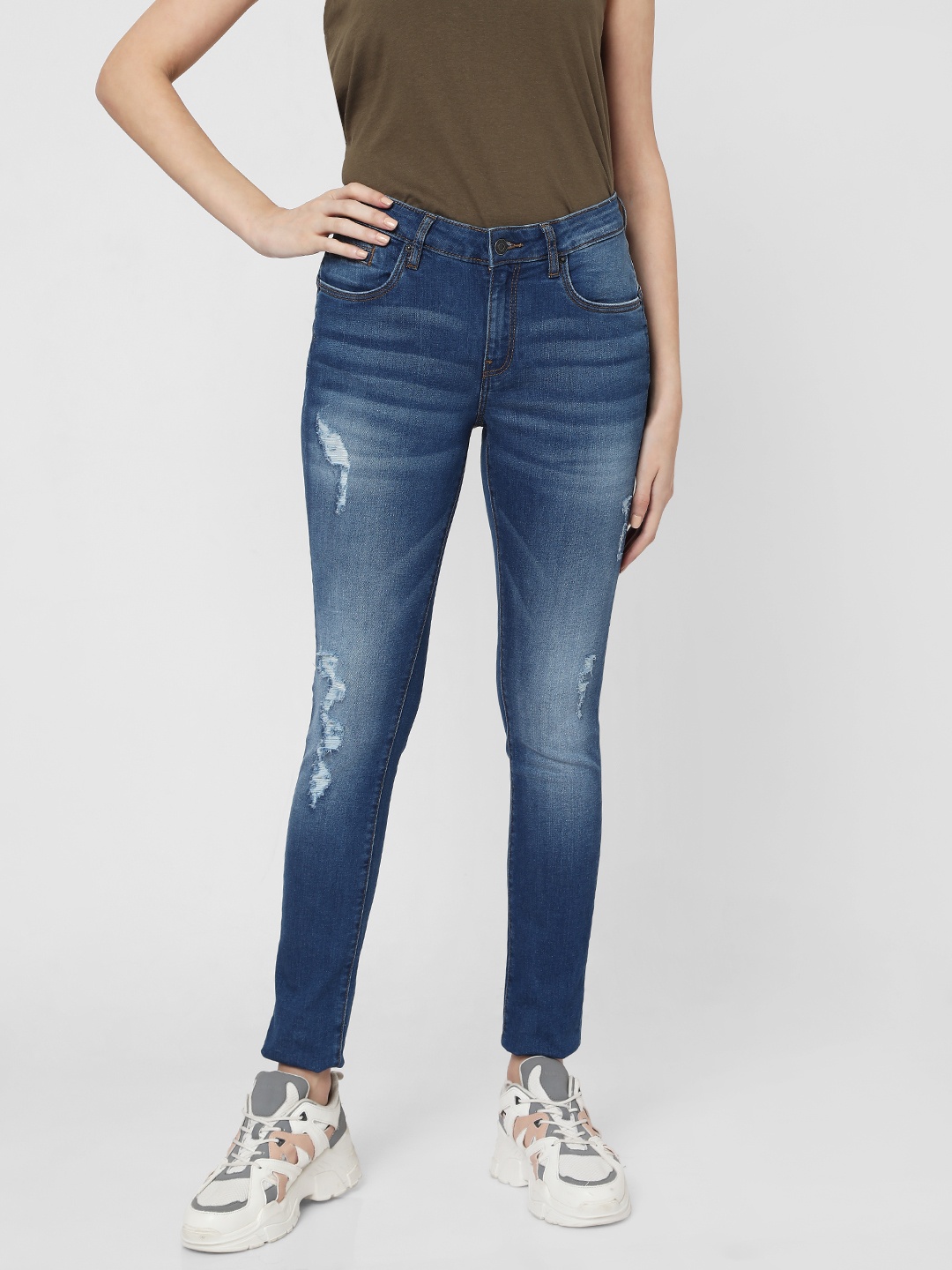 

Vero Moda Women Blue Skinny Fit Mildly Distressed Heavy Fade Jeans