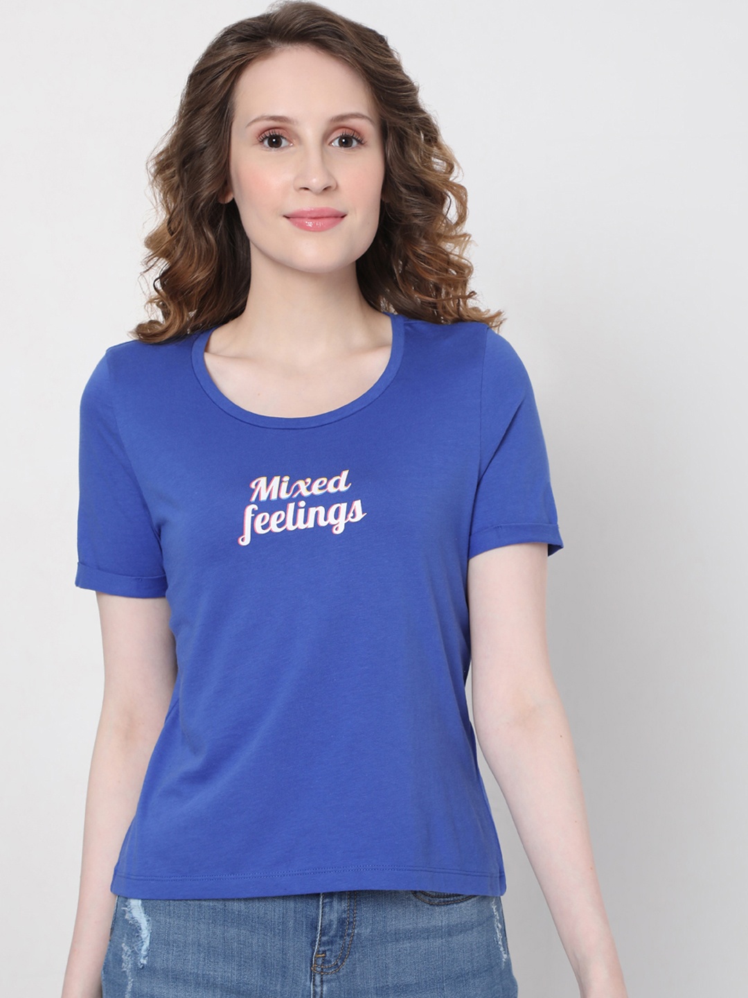 

Vero Moda Women Blue Typography Printed T-shirt