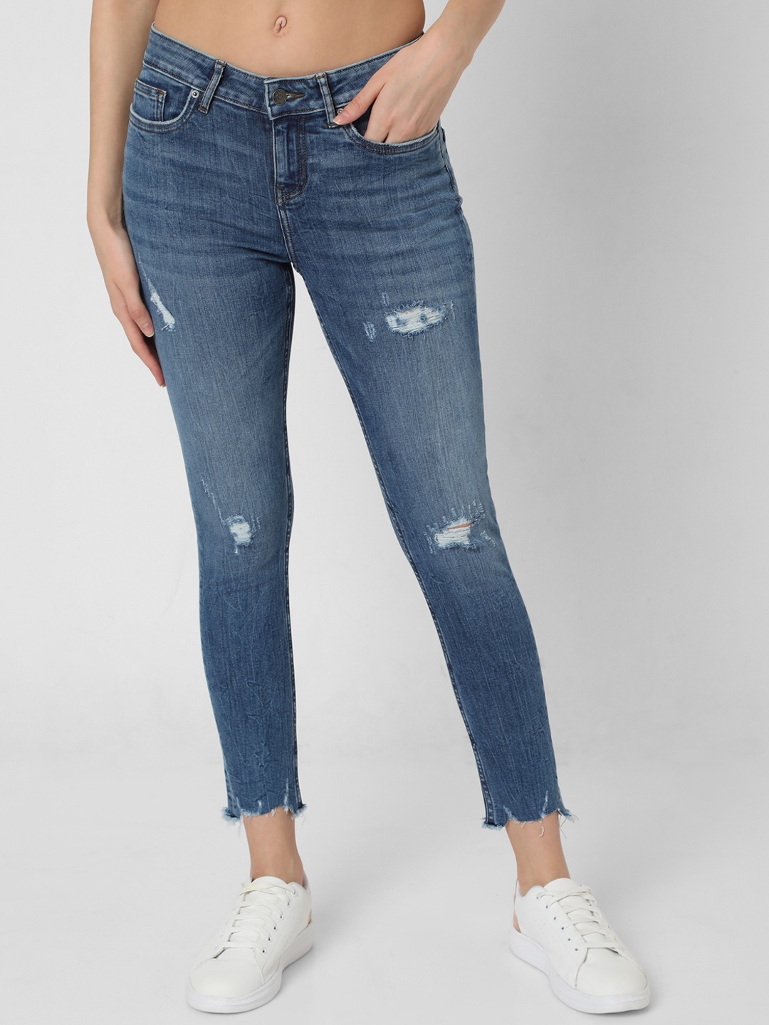 

Vero Moda Women Blue Skinny Fit Low Distress Light Fade Stretchable Jeans