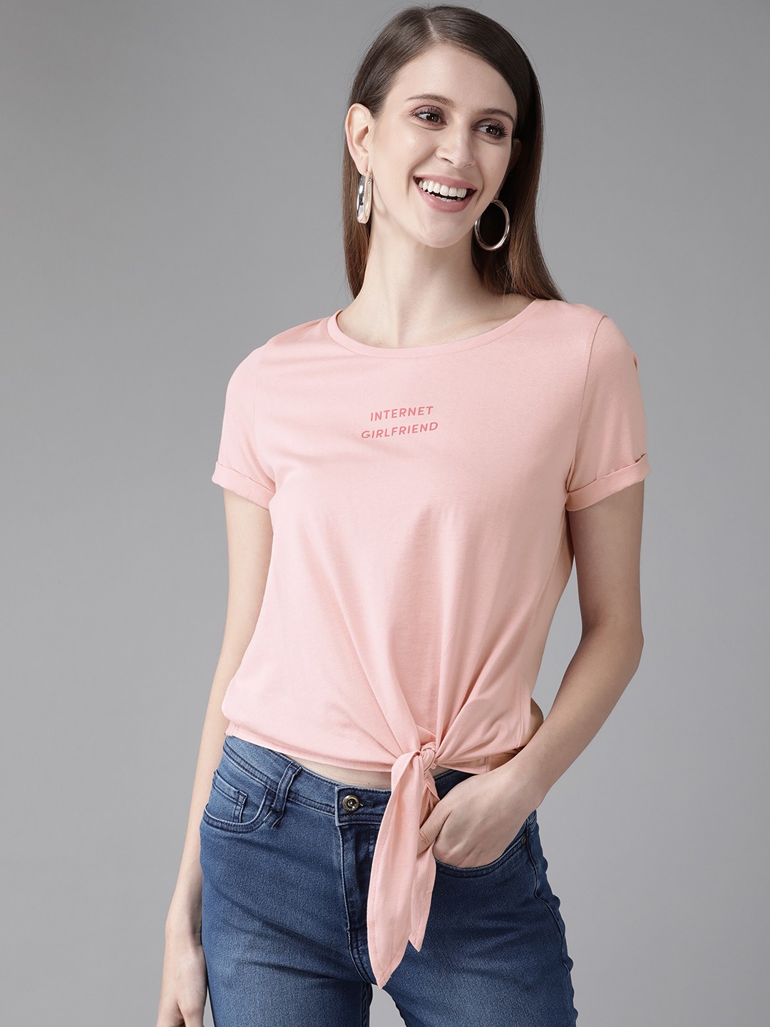 

Vero Moda Women Pink Cotton Typography T-shirt