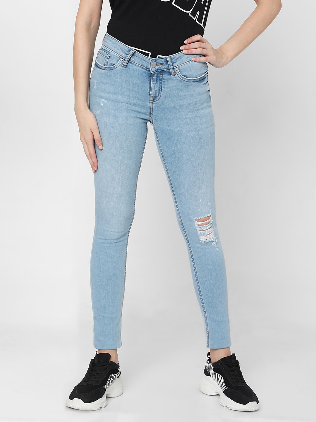 

Vero Moda Women Blue Skinny Fit Low Distress Light Fade Stretchable Jeans