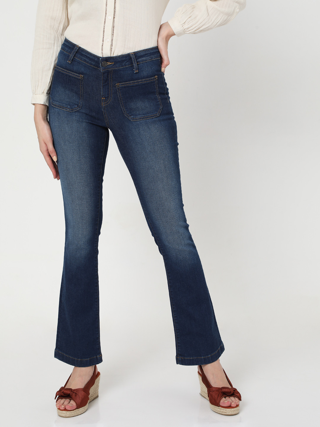 

Vero Moda Women Blue Bootcut Light Fade Stretchable Jeans