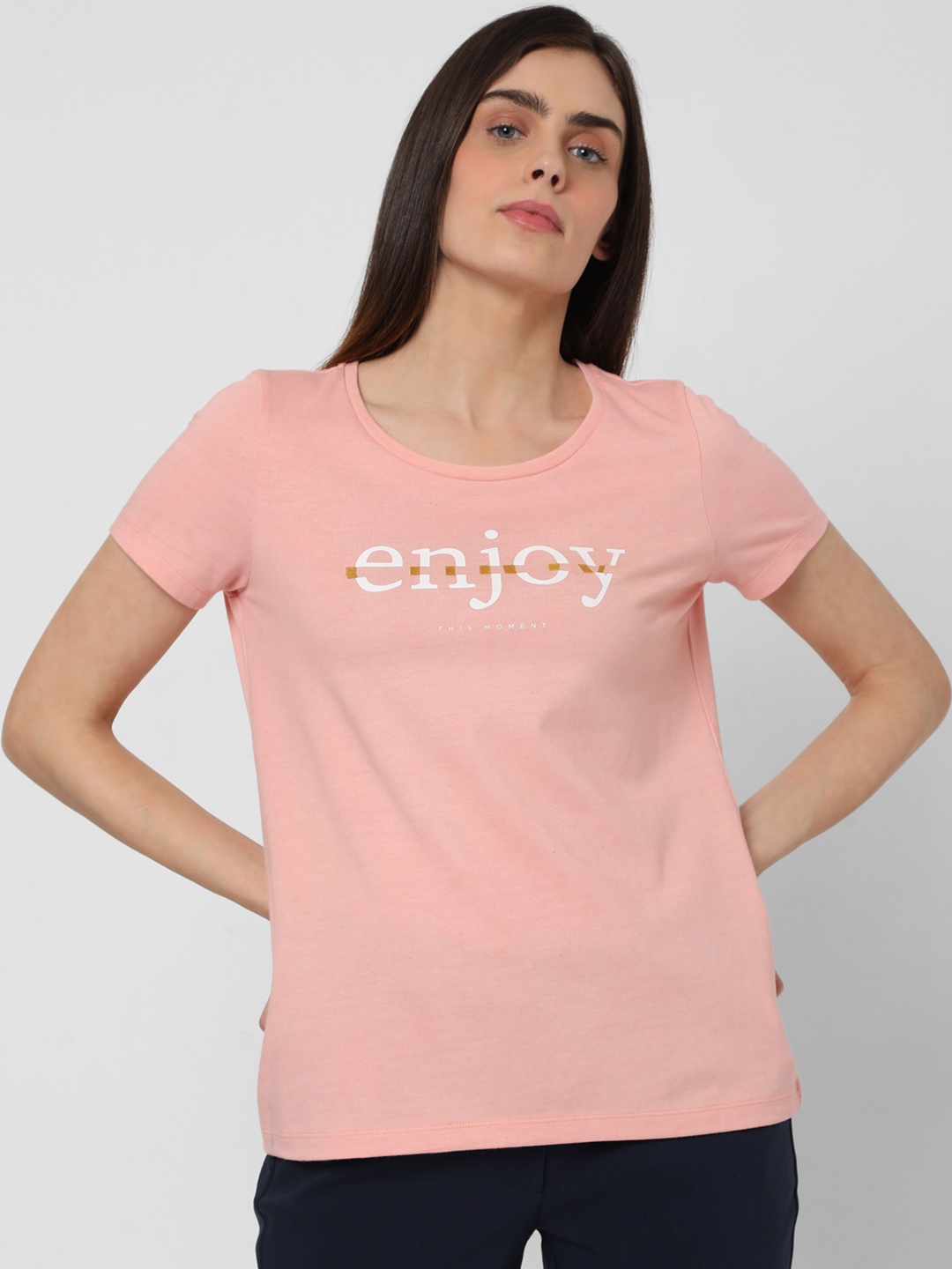 

Vero Moda Women Pink & White Typography Printed T-shirt