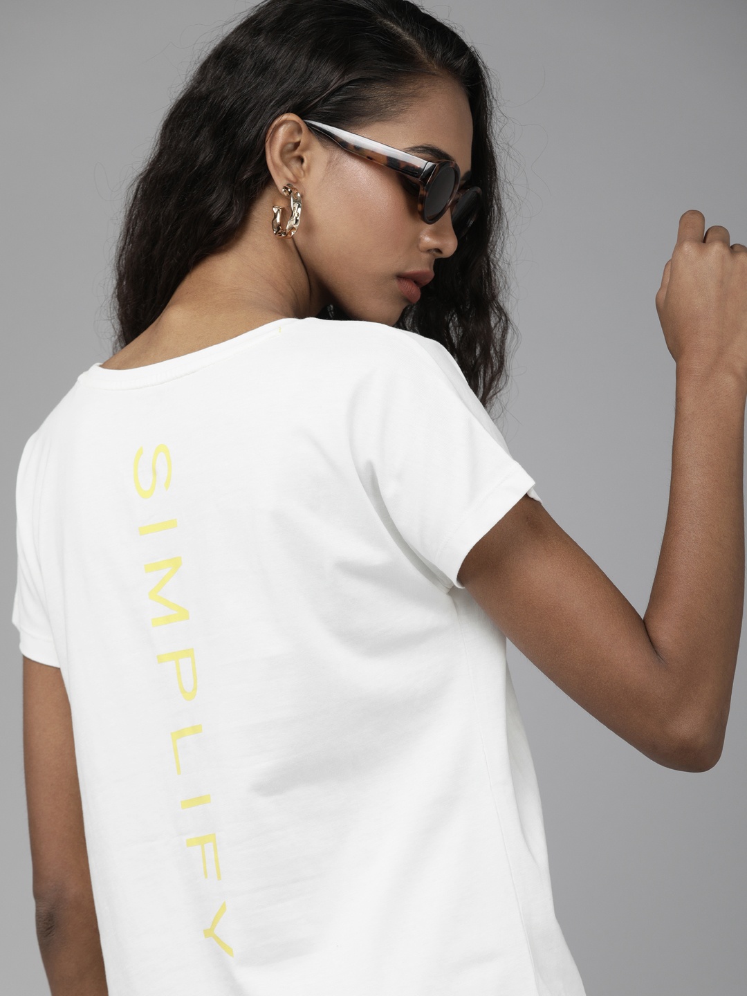 

Vero Moda Women White Yellow Printed Pure Cotton T-shirt