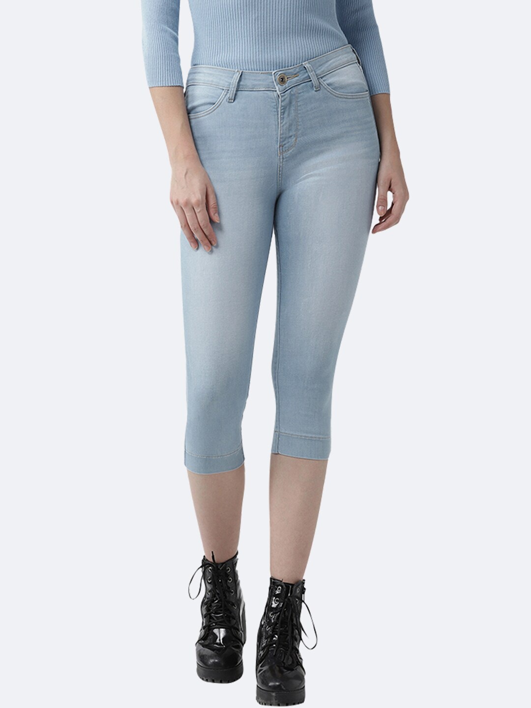 

Xpose Women Blue Solid Skinny Fit Denim Capris