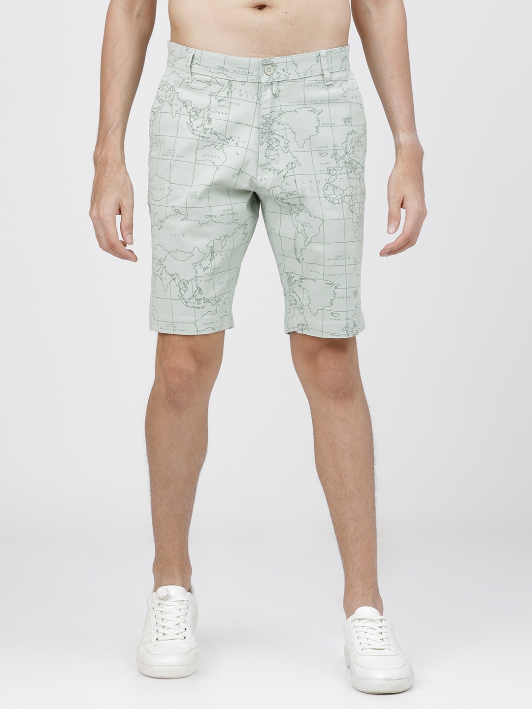 

HIGHLANDER Men Green Printed Slim Fit Chino Shorts