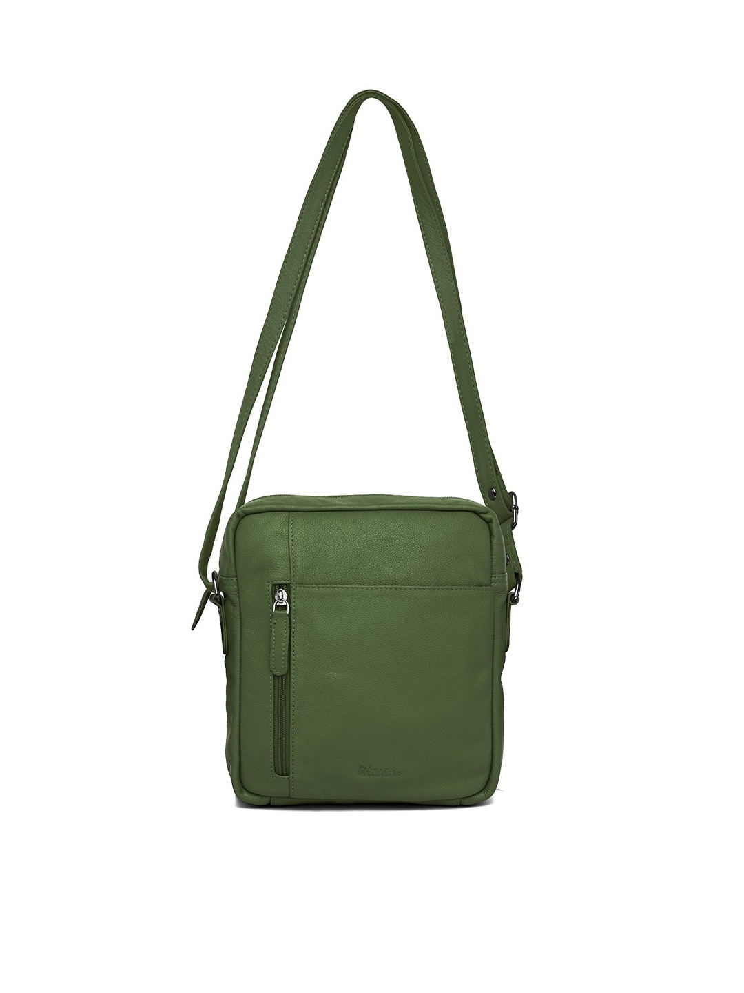 

WildHorn Olive Green Solid Genuine Leather Shoulder Bag