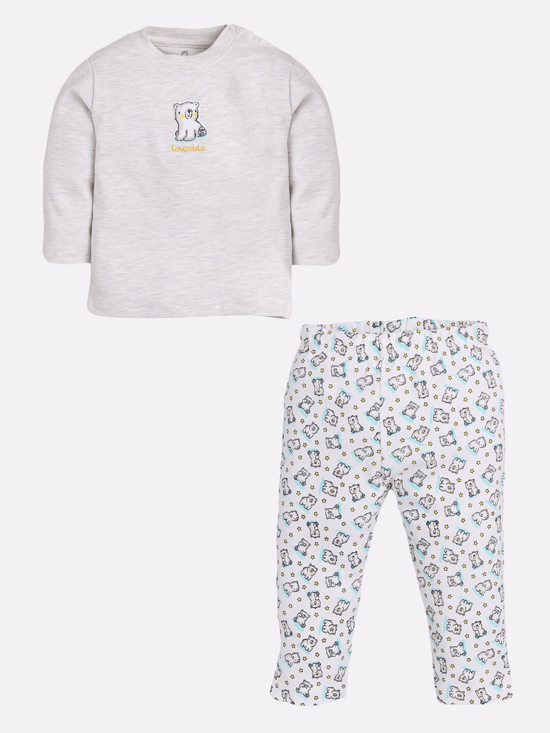 

BABY GO Infant Kids Grey & Black Solid T-shirt with Trousers