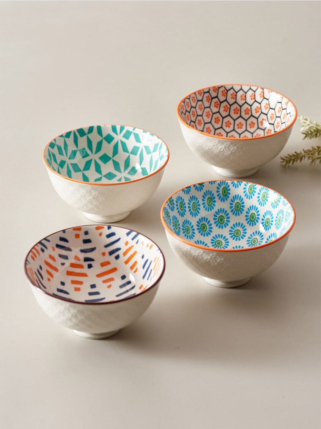 

THEDECORKART Multicoloured Set of 4 Ceramic Bowls, Multi