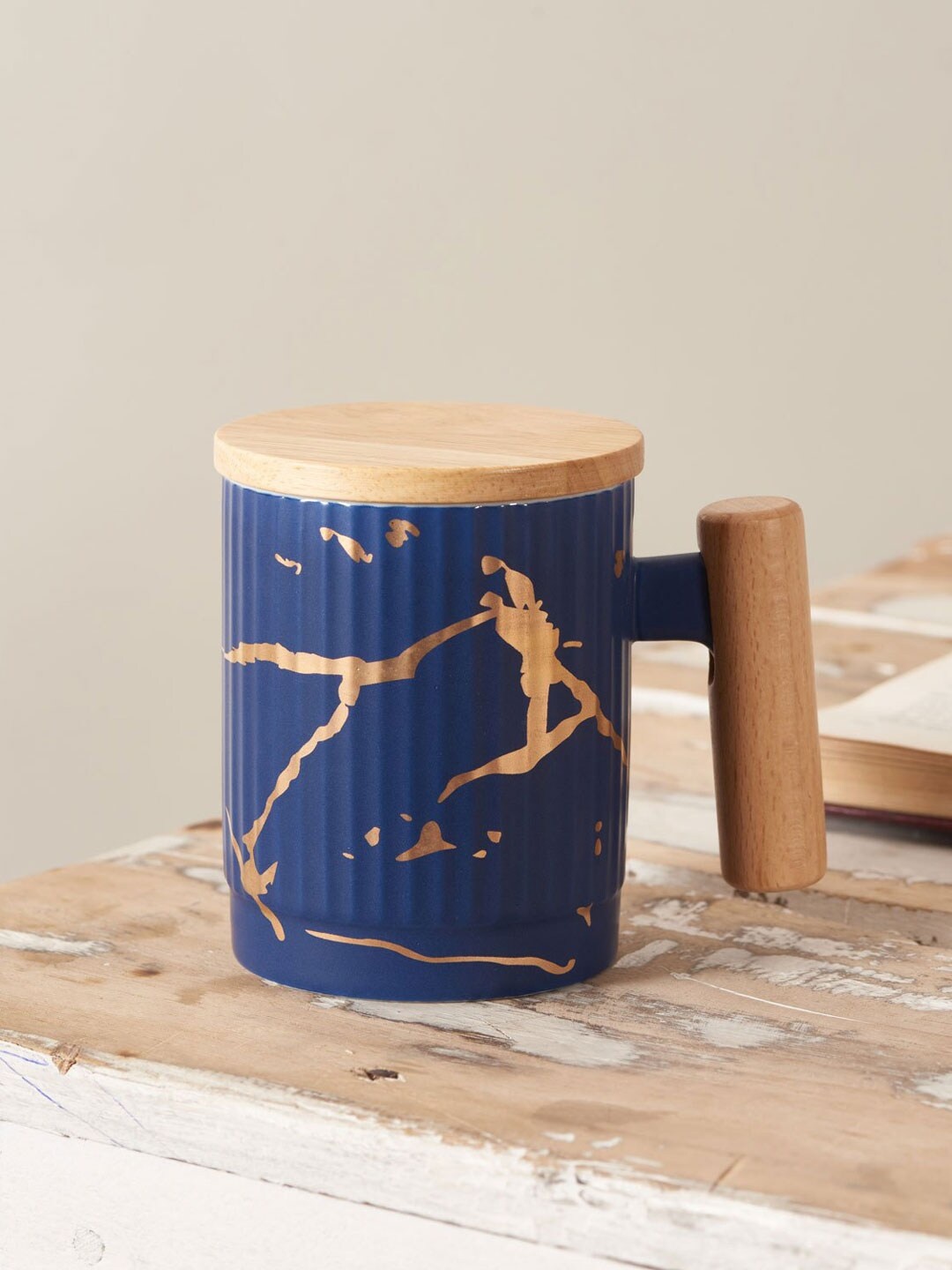 

THEDECORKART Blue & Gold-TonedPrinted Ceramic Mugs Set