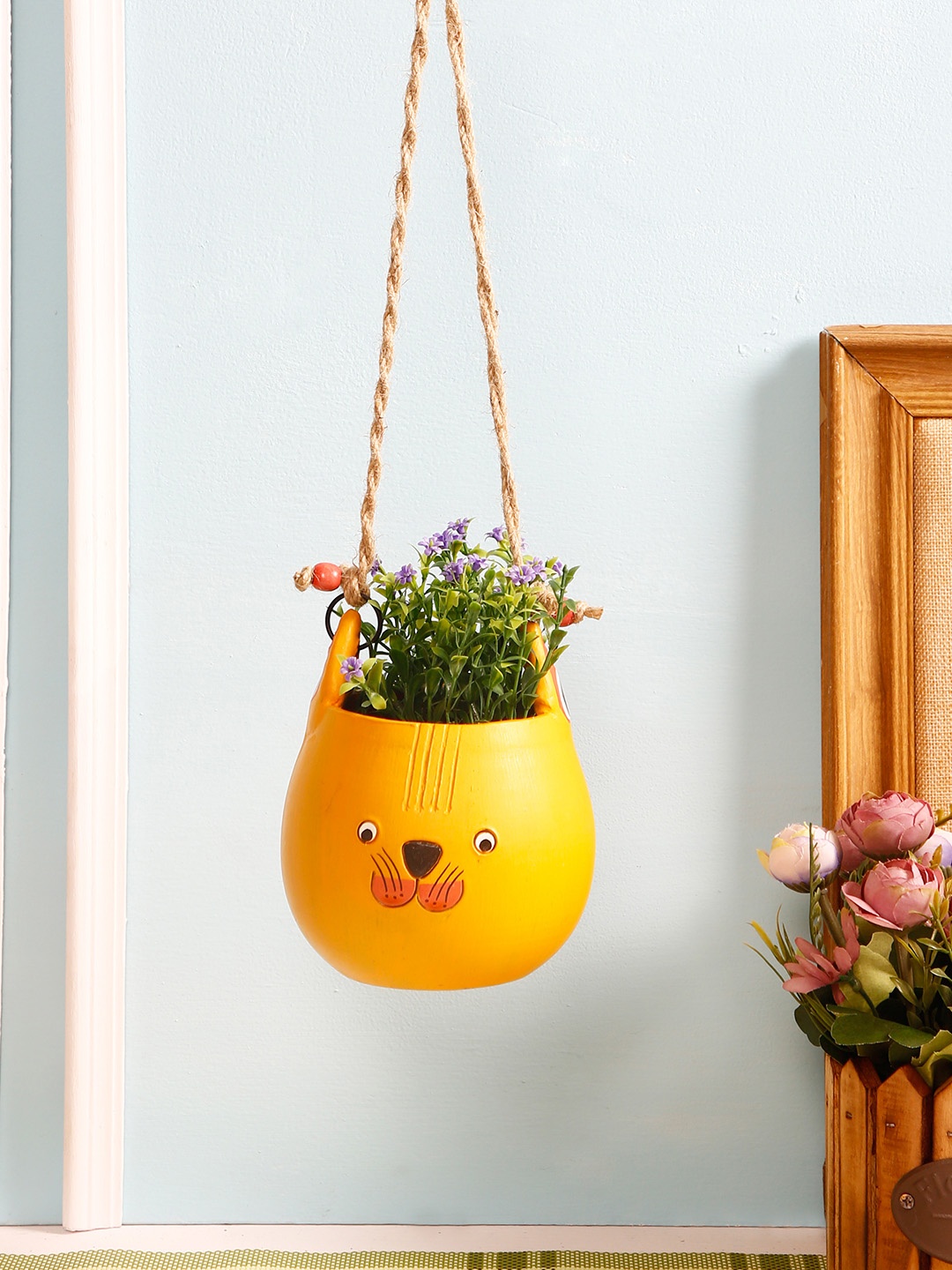 

Aapno Rajasthan Yellow & Black Kitty Terracota Planter