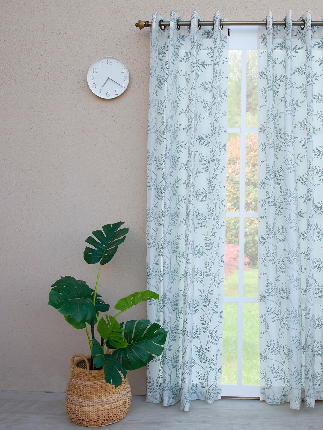 

Ariana White & Blue Single Sheer Long Door Curtain