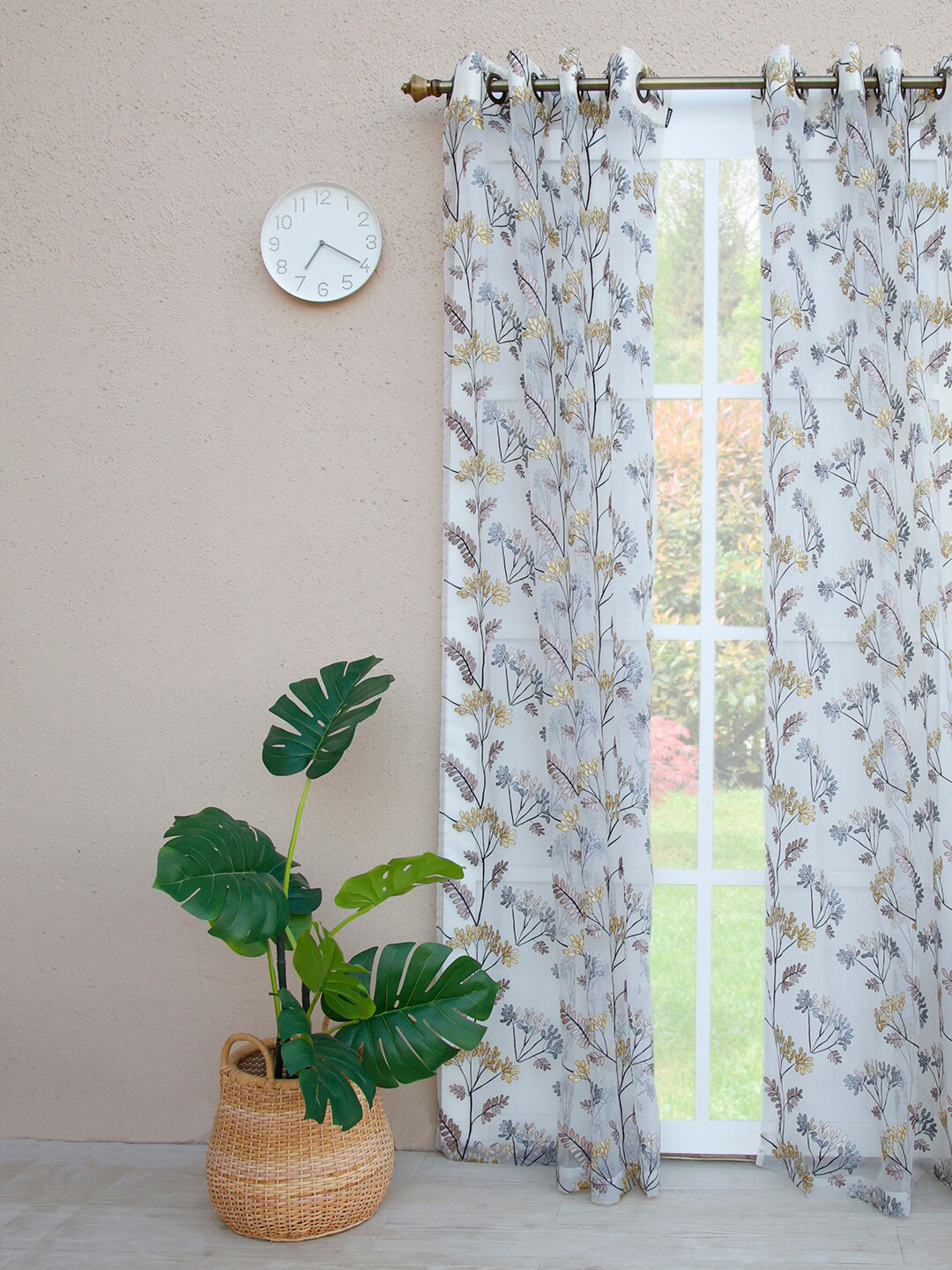 

Ariana White & Yellow Single Sheer Long Door Curtain