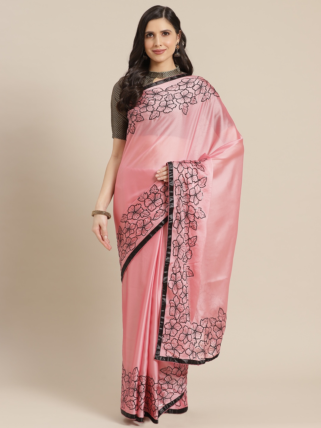 

Mitera Pink & Black Sequinned Saree