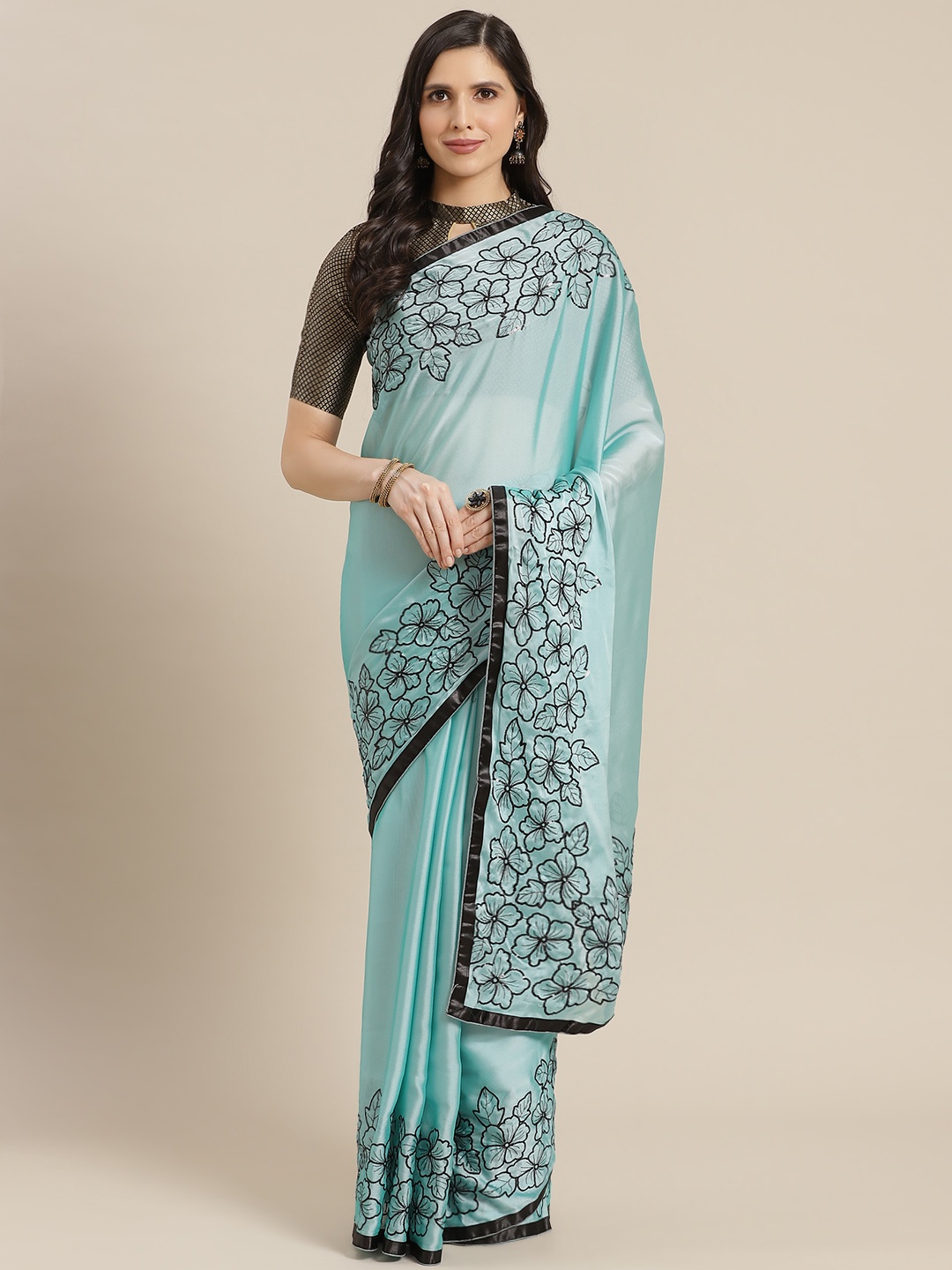 Mitera Blue & Black Sequinned Saree