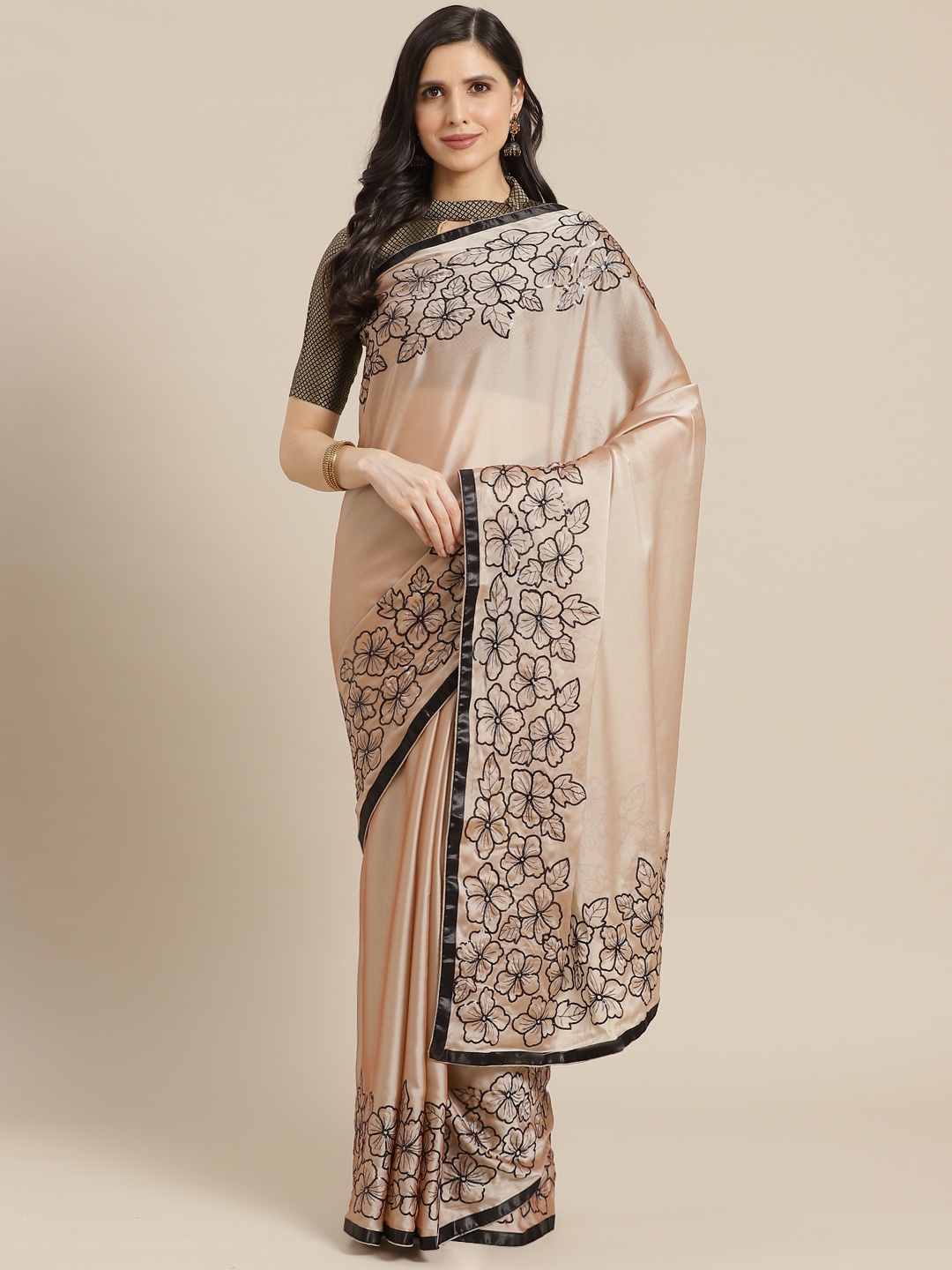 

Mitera Beige & Black Sequinned Saree