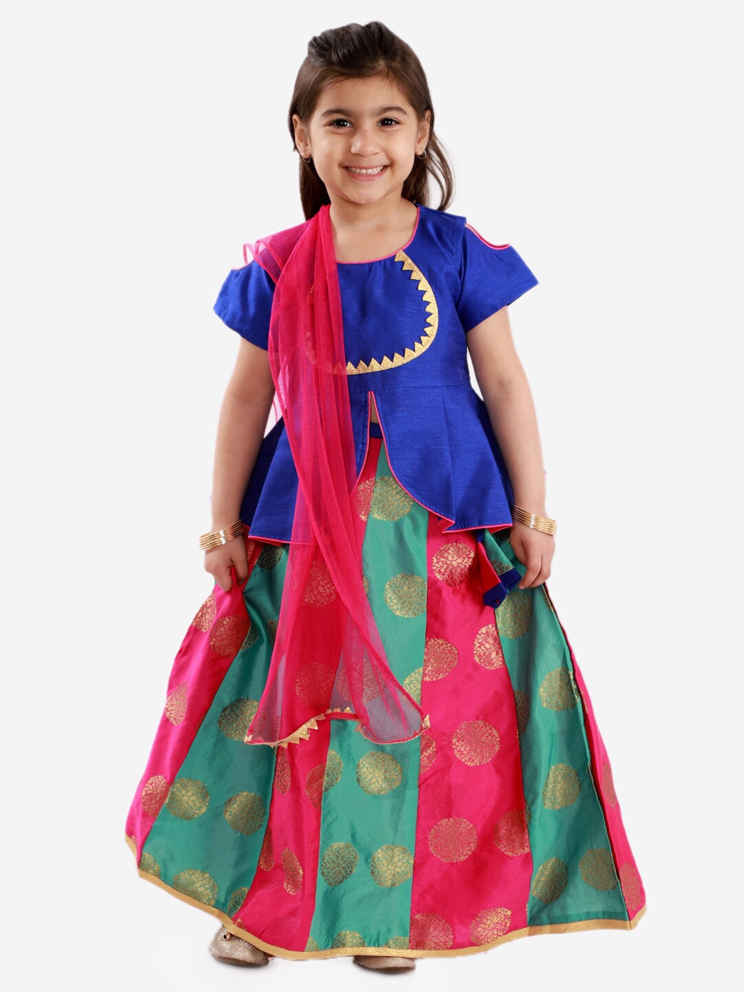 

KID1 Girls Blue & Green Printed Unstitched Lehenga & Ready to Wear Blouse with Dupatta