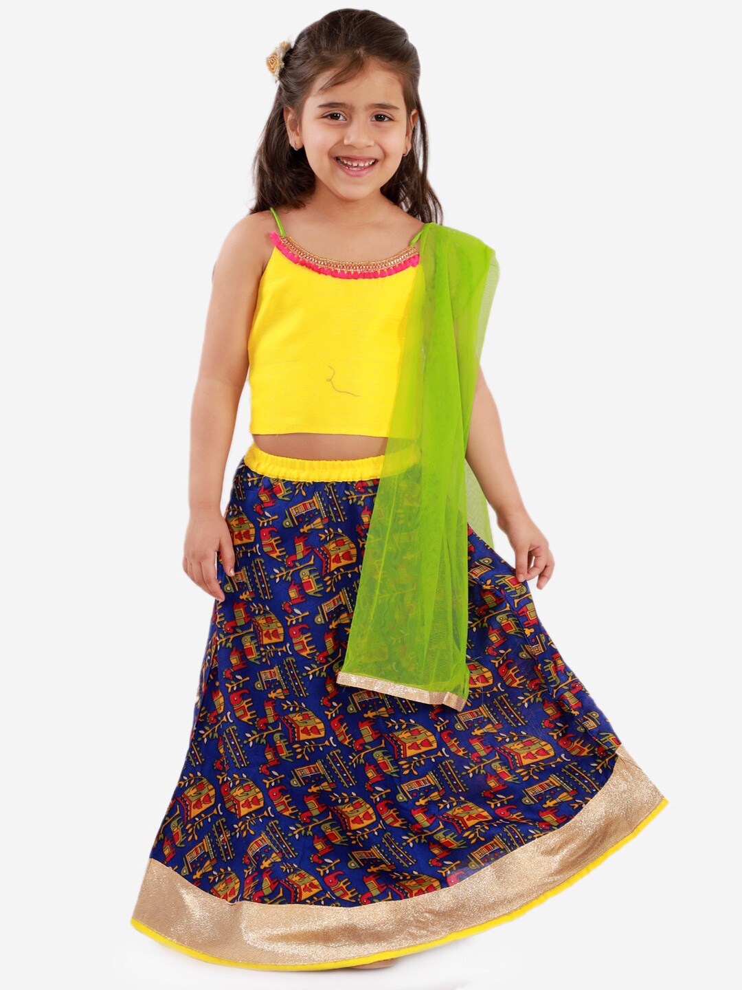 

KID1 Girls Yellow & Blue Embellished Ready to Wear Lehenga & Blouse with Dupatta
