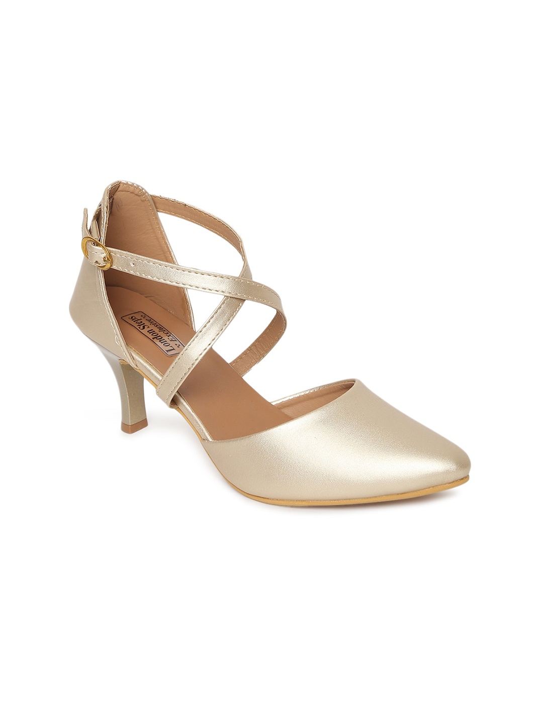 

LONDON STEPS Women Muted Gold-Toned Solid Pumps