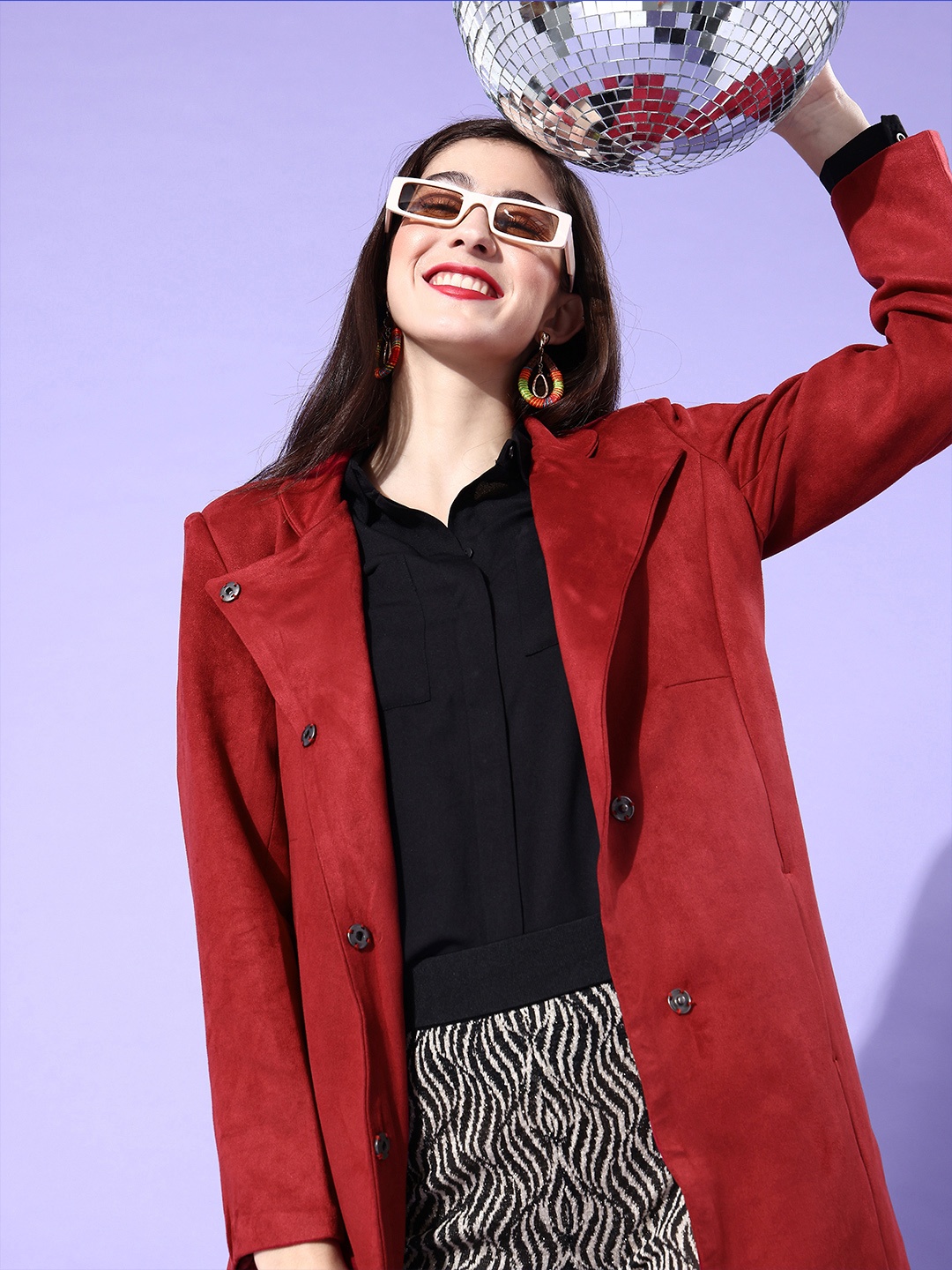 

DressBerry Women Red Solid Trench Coat