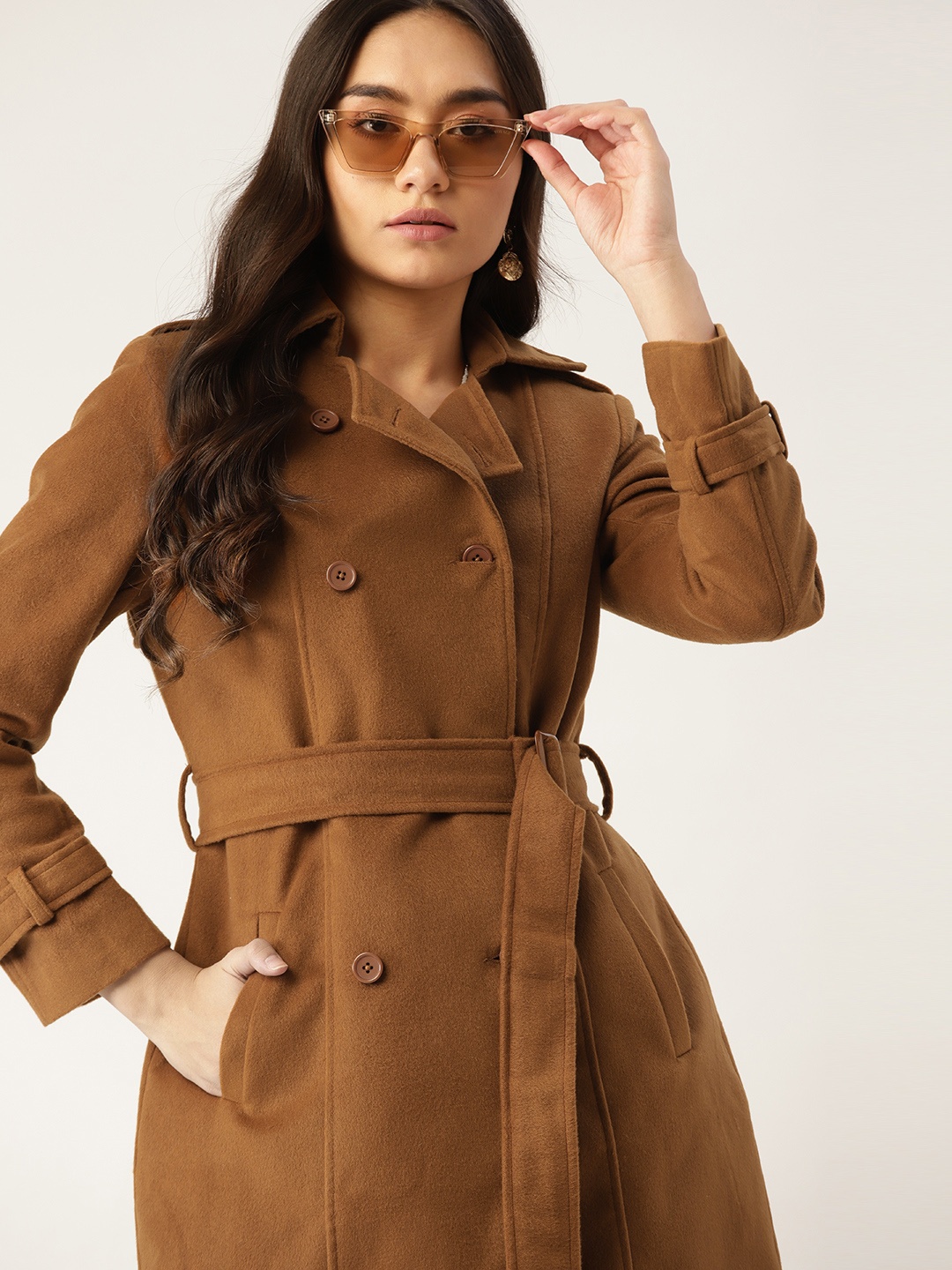

DressBerry Women Brown Solid Overcoat