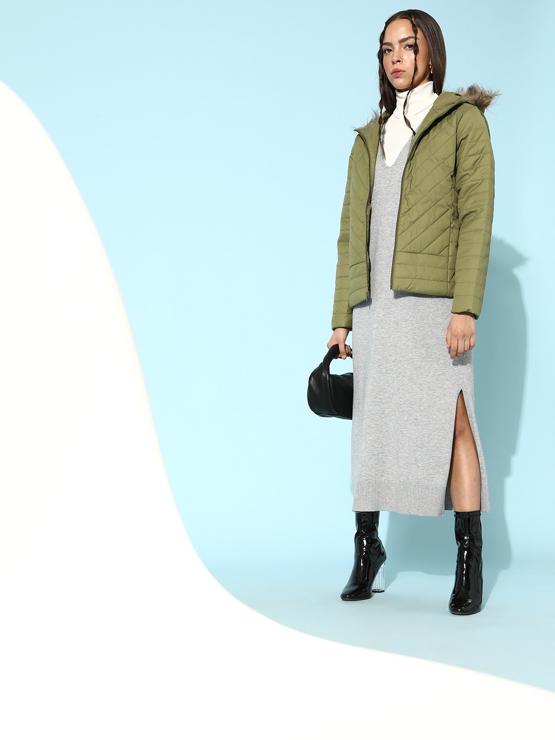 

DressBerry Women Lovely Olive Solid Parka Jacket