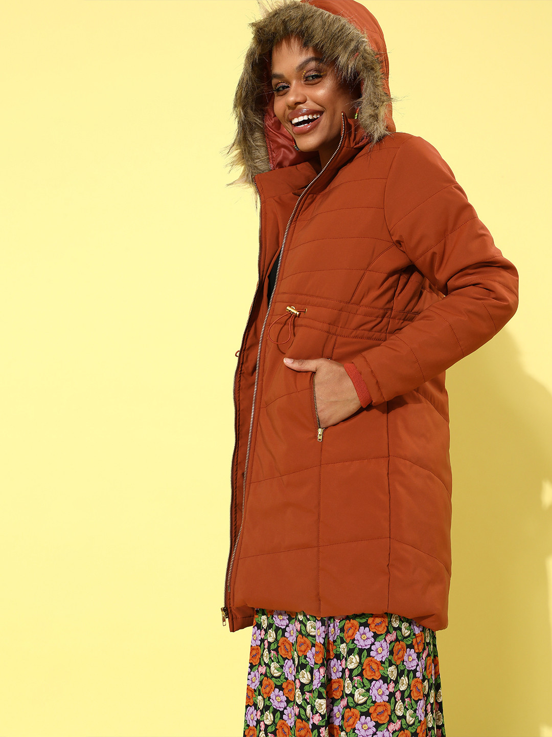 

DressBerry Women Chic Rust Solid Parka Jacket