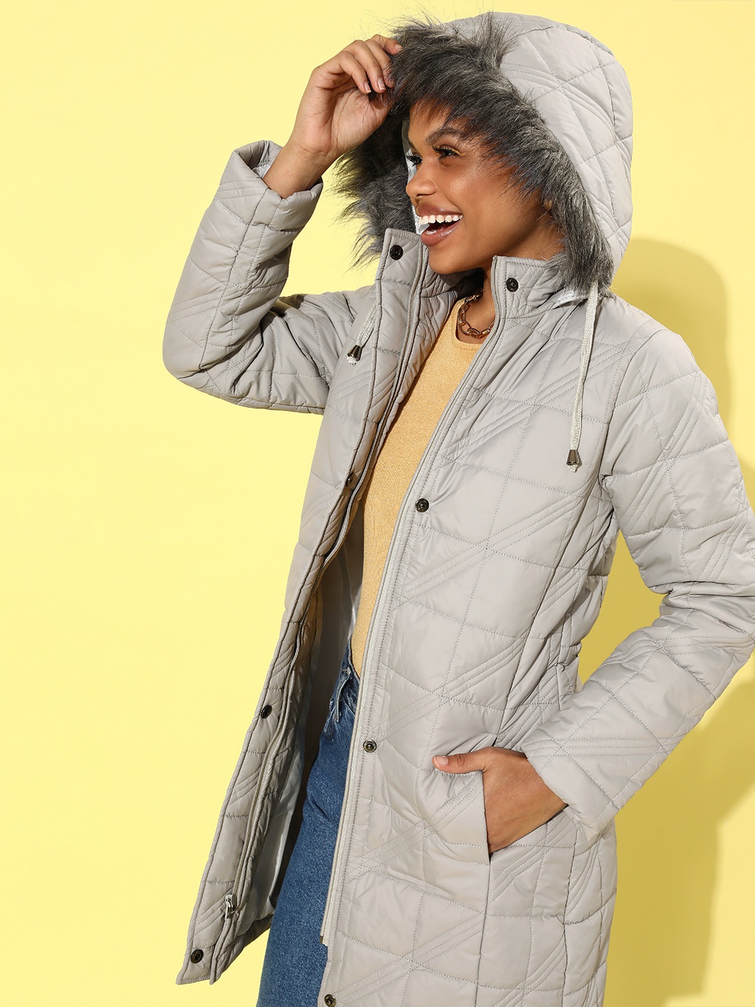 

DressBerry Women Alluring Grey Solid Parka Jacket