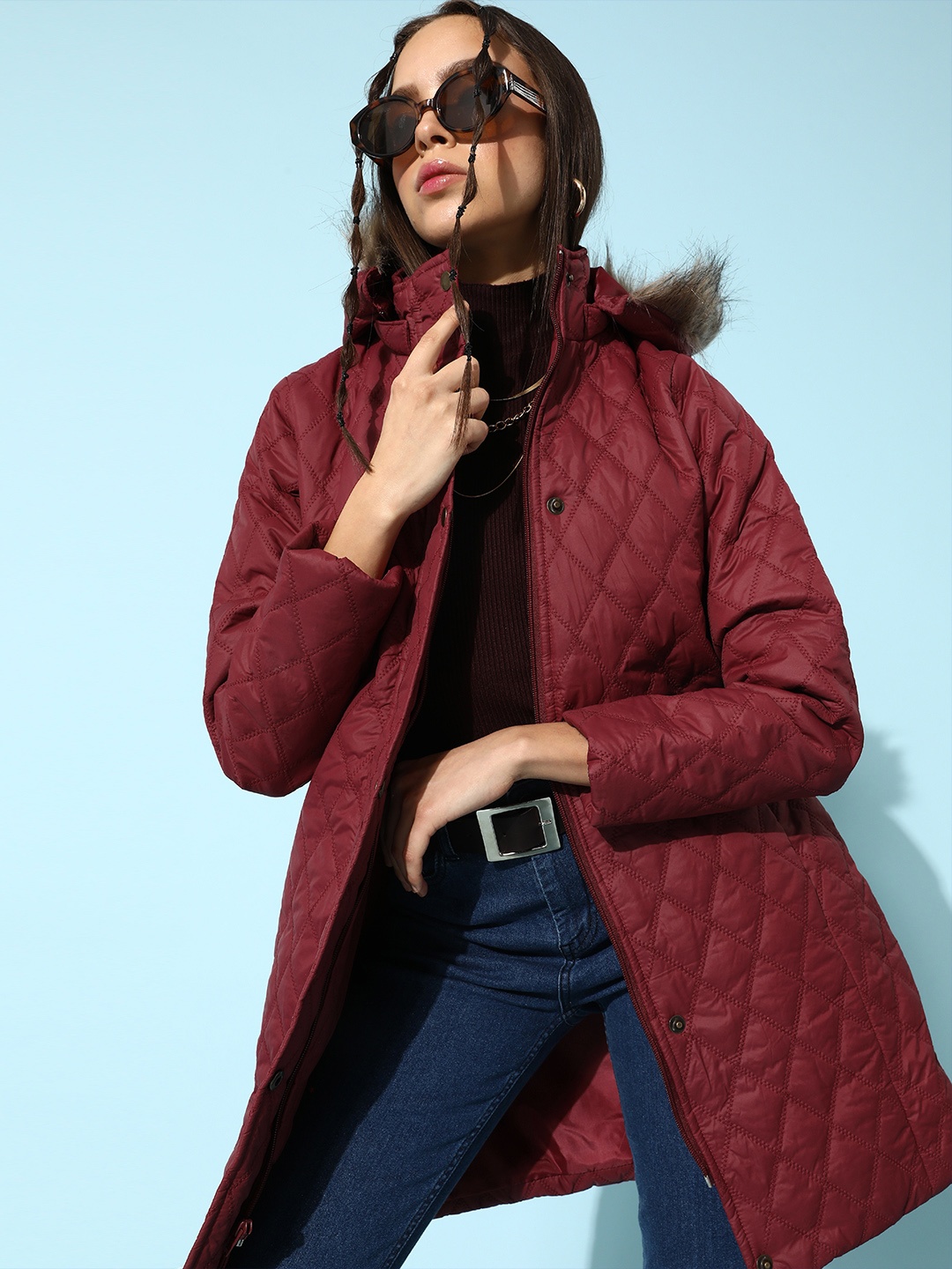 

DressBerry Women Charming Maroon Geometric Parka Jacket