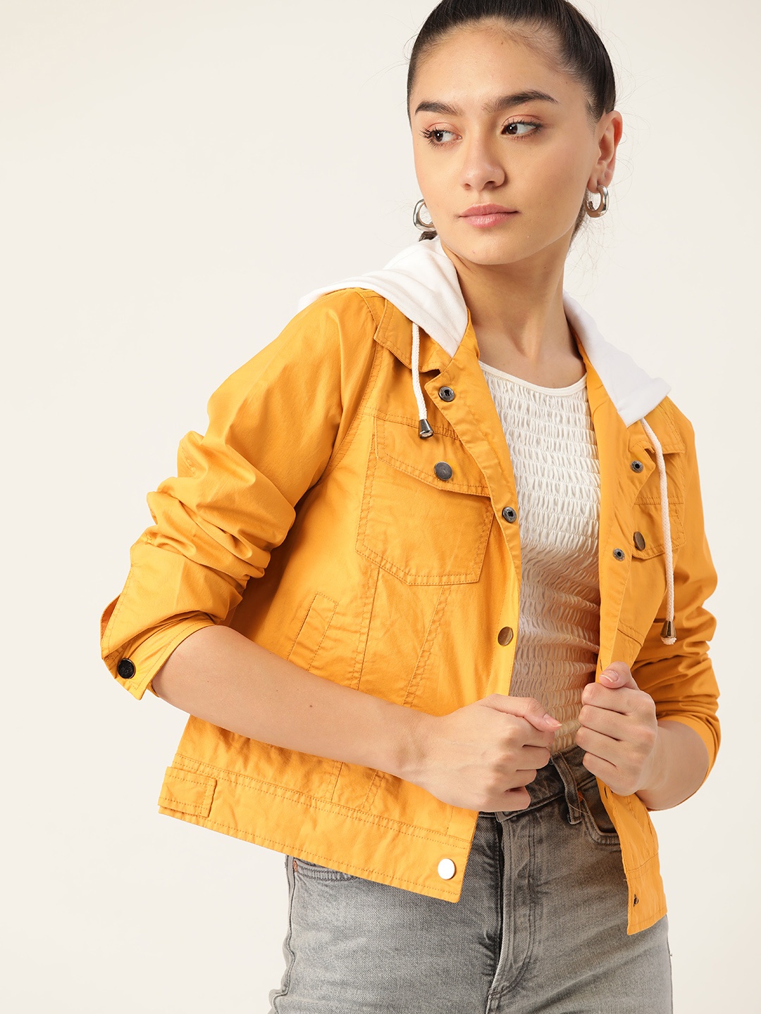 

DressBerry Women Mustard Yellow Pure Cotton Tailored Jacket