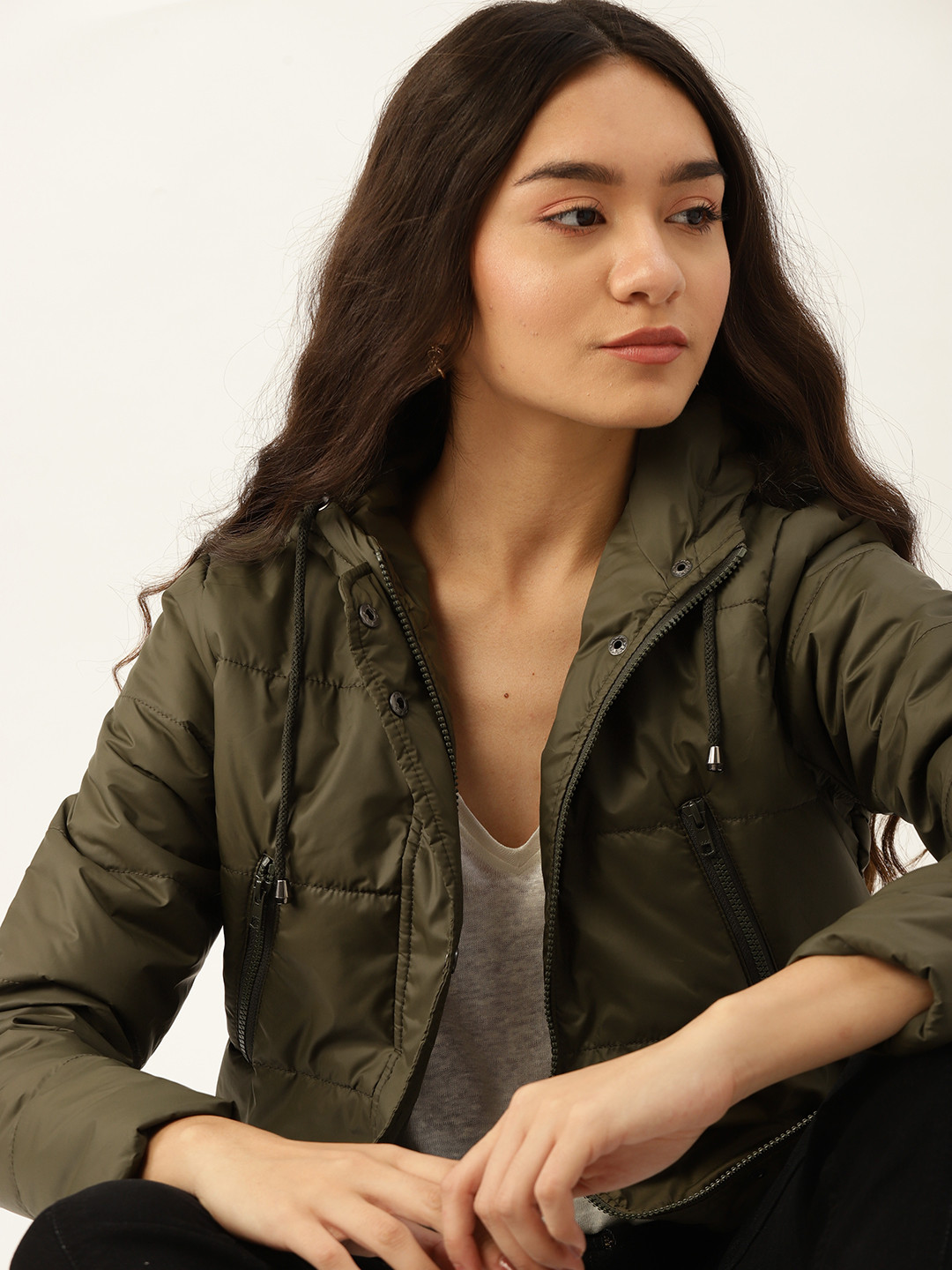 

DressBerry Women Olive Green Hooded Parka Jacket