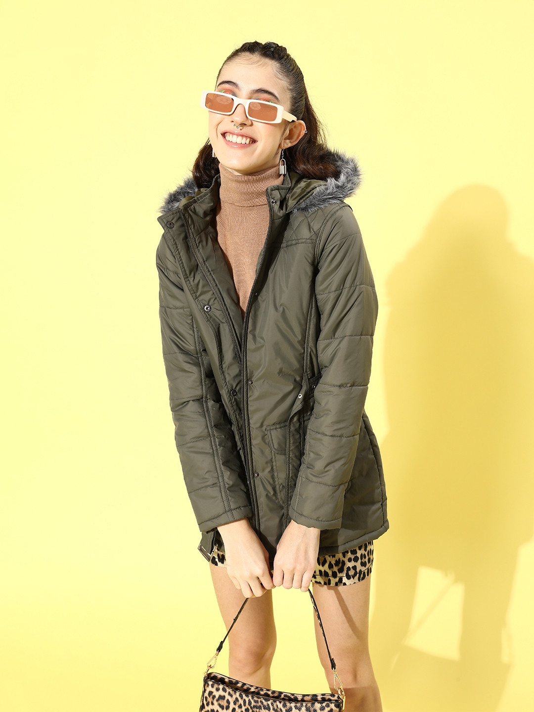 

DressBerry Women Lovely Olive Solid Parka Jacket