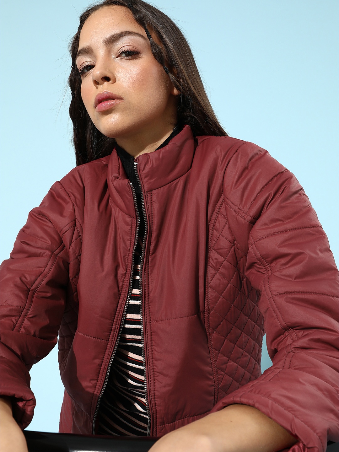 

DressBerry Women Maroon Solid Padded Jacket