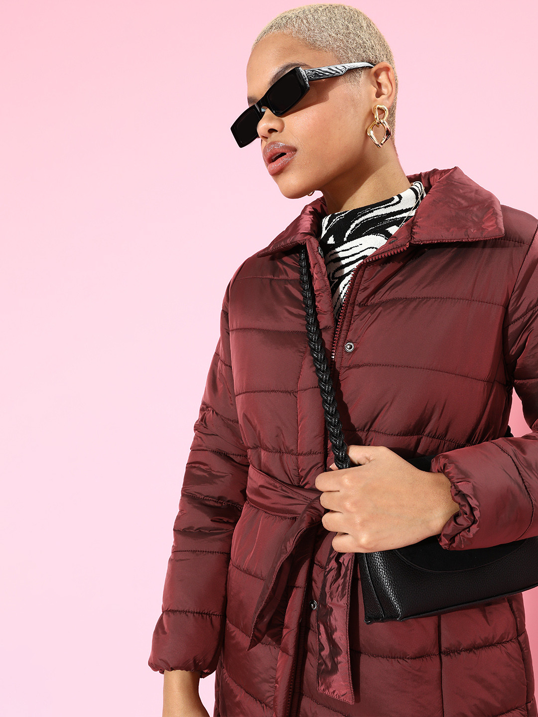 

DressBerry Women Chic Rust Solid Comfort Quilt Jacket
