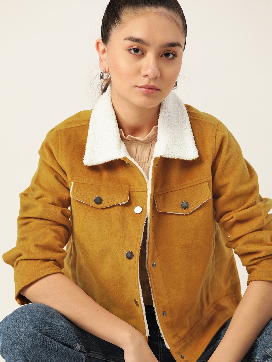 

DressBerry Women Mustard Yellow Solid Tailored Jacket
