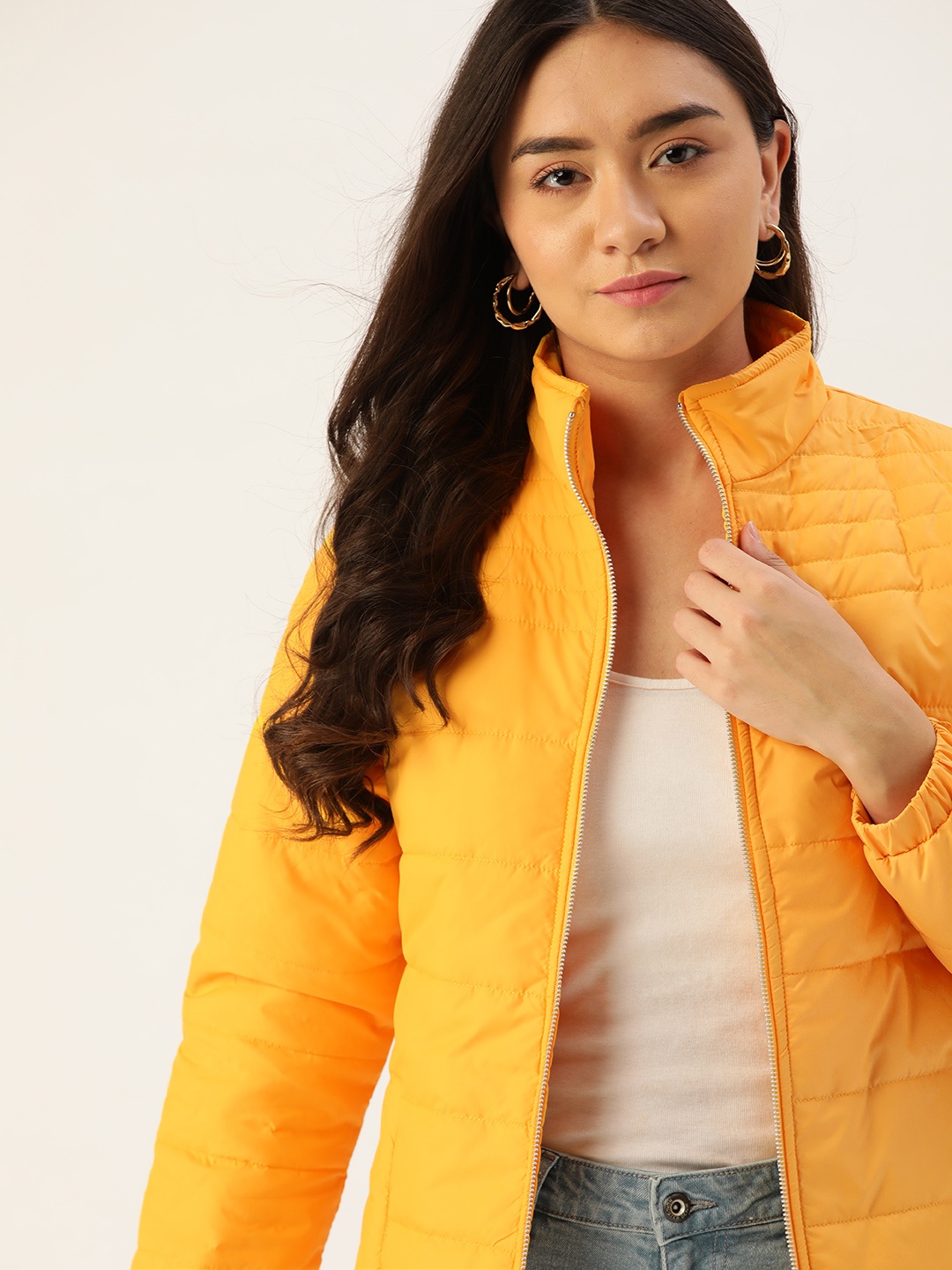 

DressBerry Women Yellow Solid Padded Jacket