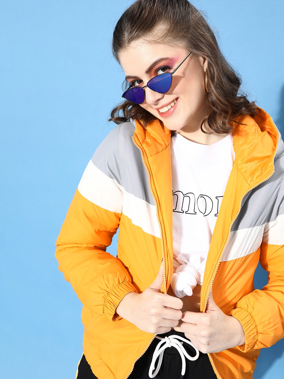 

DressBerry Women Stylish Mustard Colourblocked Bomber Jacket