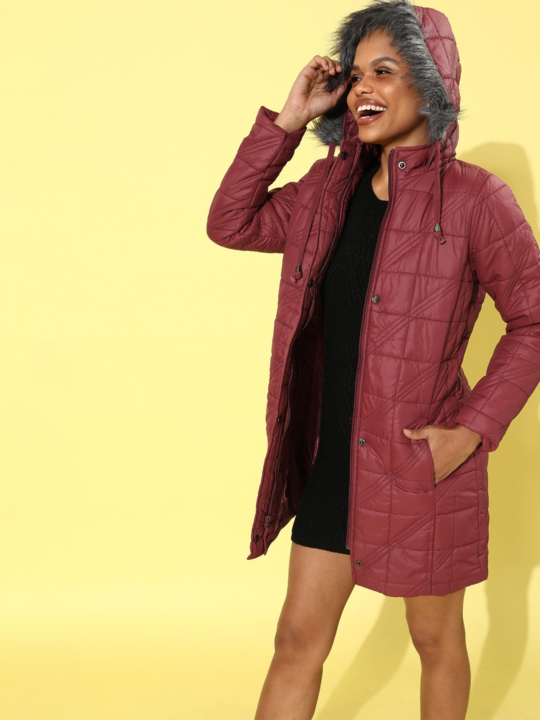 

DressBerry Women Charming Maroon Solid Parka Jacket