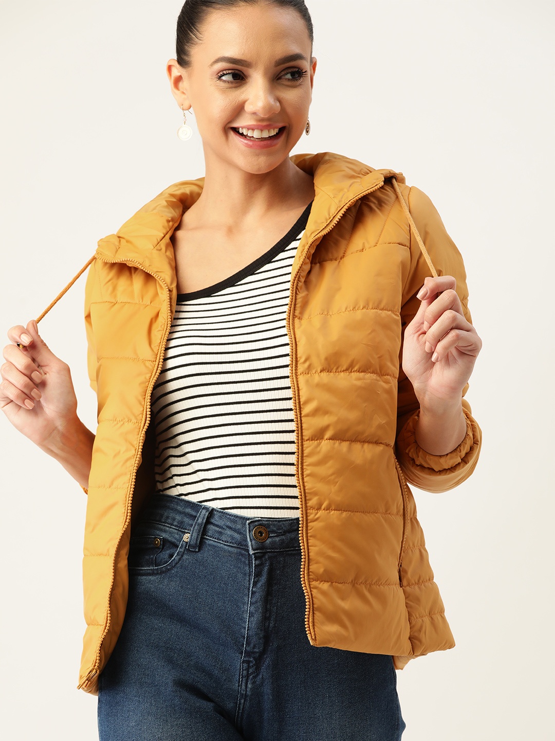 

DressBerry Women Mustard Yellow Padded Jacket