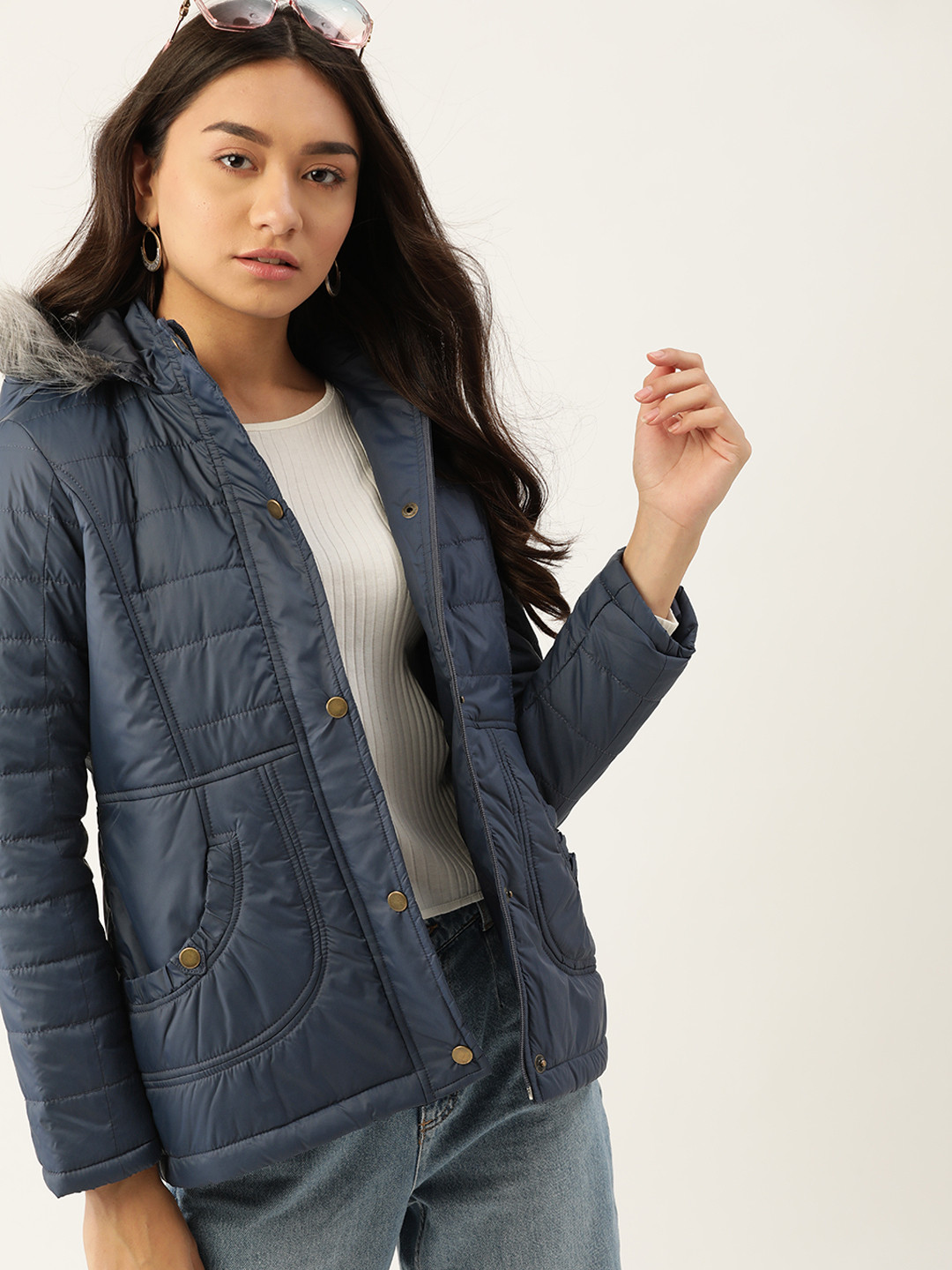 

DressBerry Women Navy Blue Solid Parka Jacket